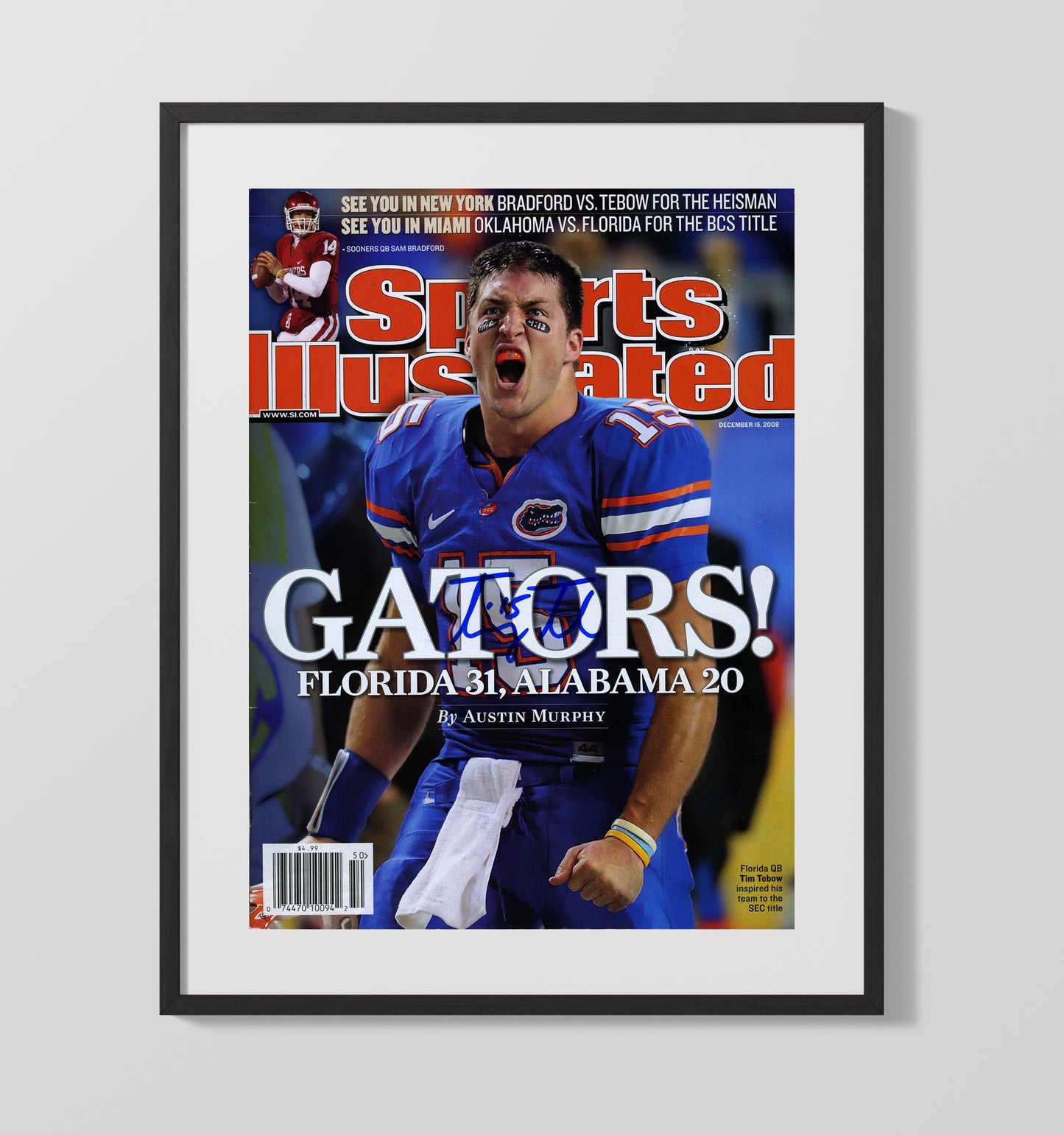 Florida Football Tim Tebow Gators SEC Championship vs Alabama Statement Win 2008 SI College 16x20 Gallery Frame wall art print – College Football decor