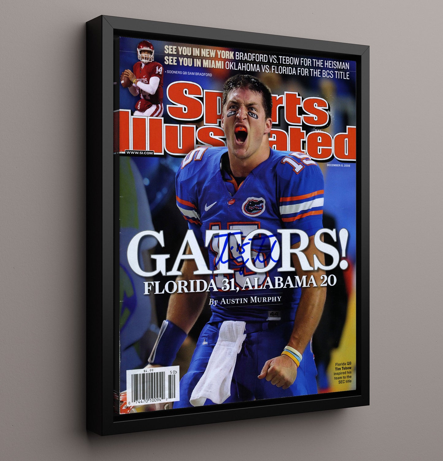 Florida Football Tim Tebow Gators SEC Championship vs Alabama Statement Win 2008 SI College 16x20 Framed Canvas wall art print – College Football decor
