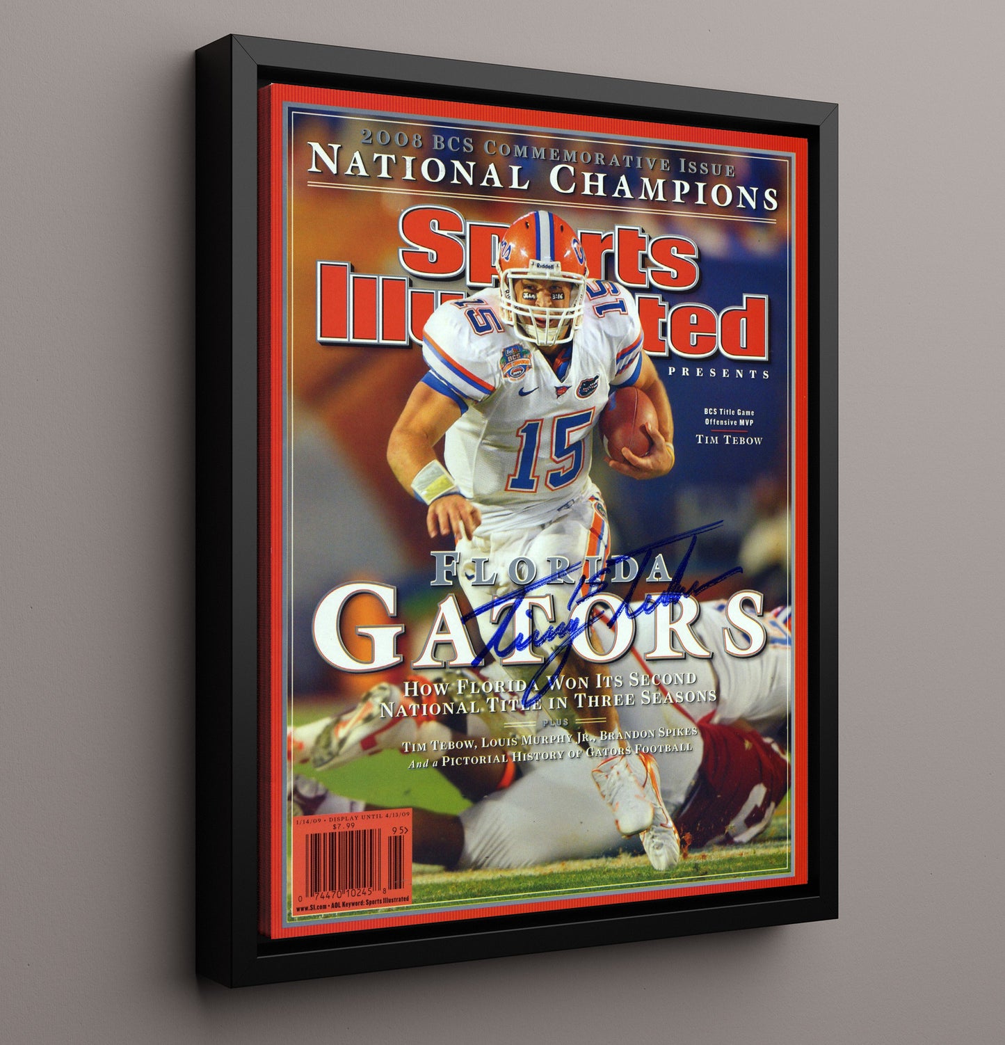 Florida Football Tim Tebow National Champions SI Cover 2008 College Football Wall Art 16x20 Framed Canvas wall art print – College Football decor