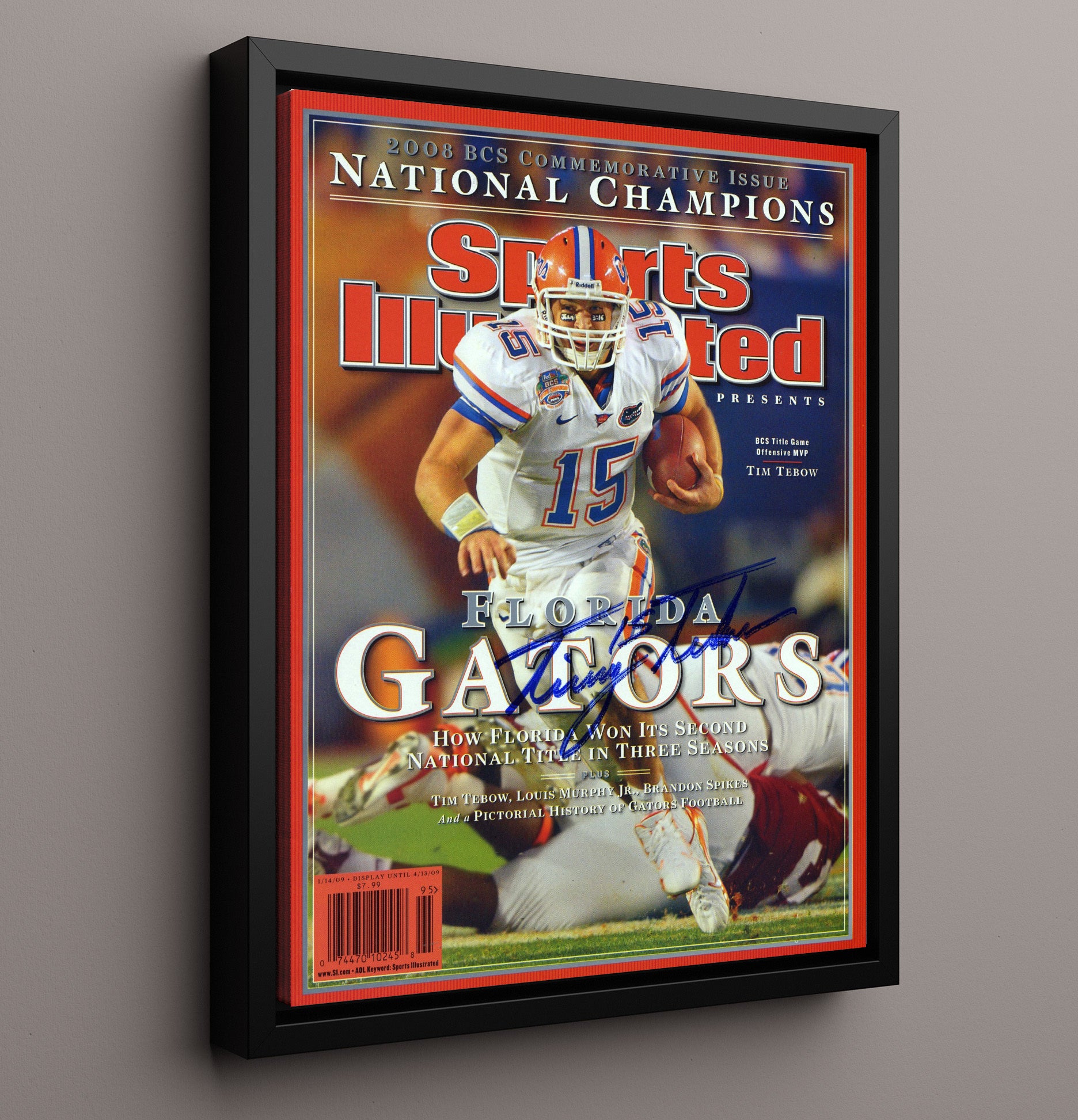 Florida Football Tim Tebow National Champions SI Cover 2008 College Football Wall Art 16x20 Framed Canvas wall art print – College Football decor