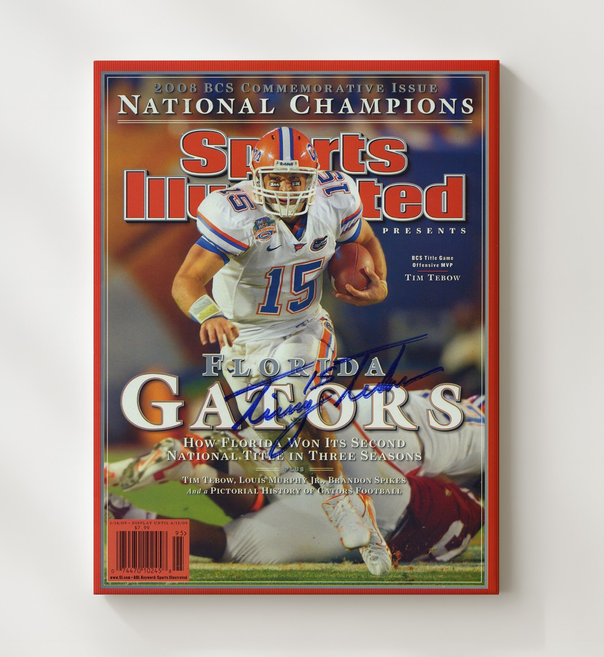 Florida Football - Tim Tebow National Champions SI Cover 2008 8x10 Canvas college football wall art