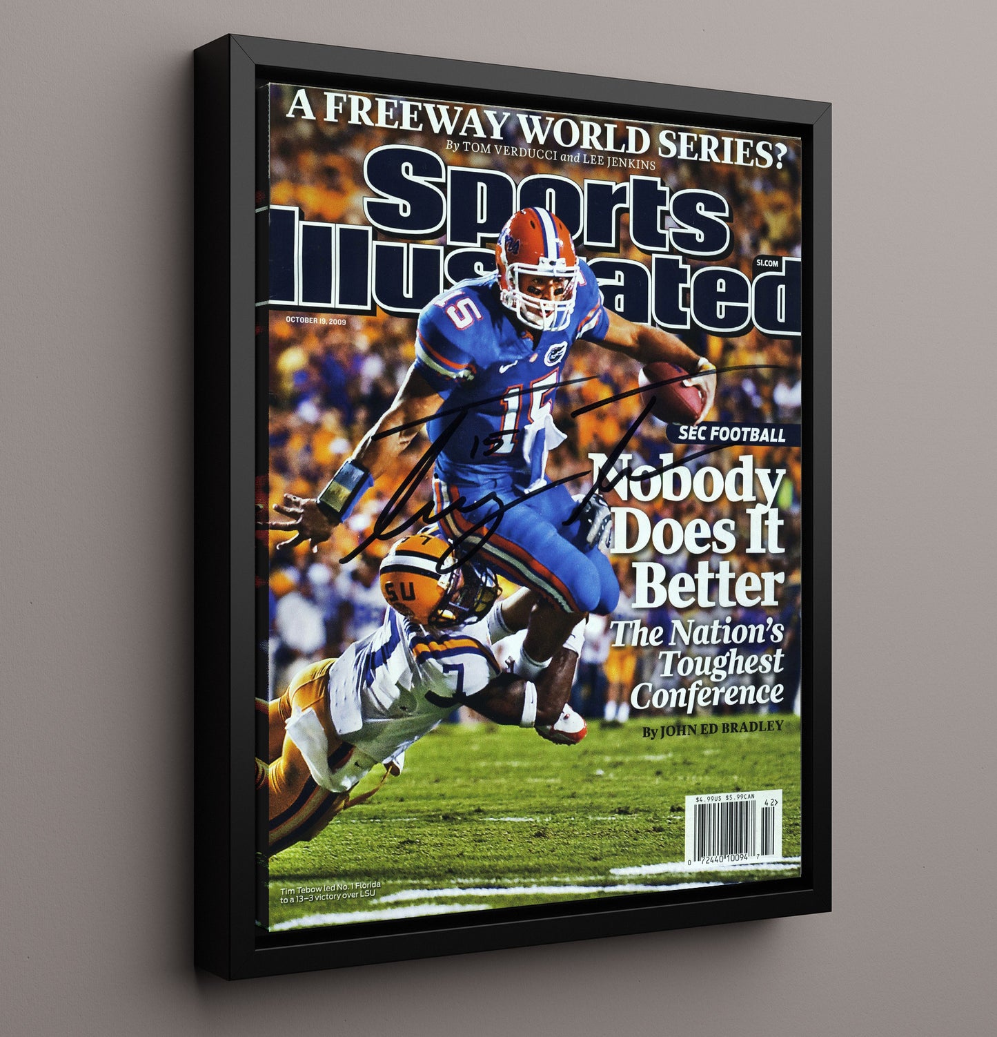 Florida Football Tim Tebow Nobody Does It Better SI Cover College Football Wall Art 16x20 Framed Canvas wall art print – College Football decor