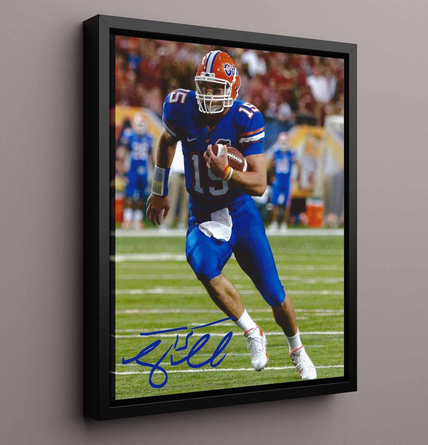 Florida Football Tim Tebow Open Field Run College Football Wall Art 16x20 Framed Canvas wall art print – College Football decor