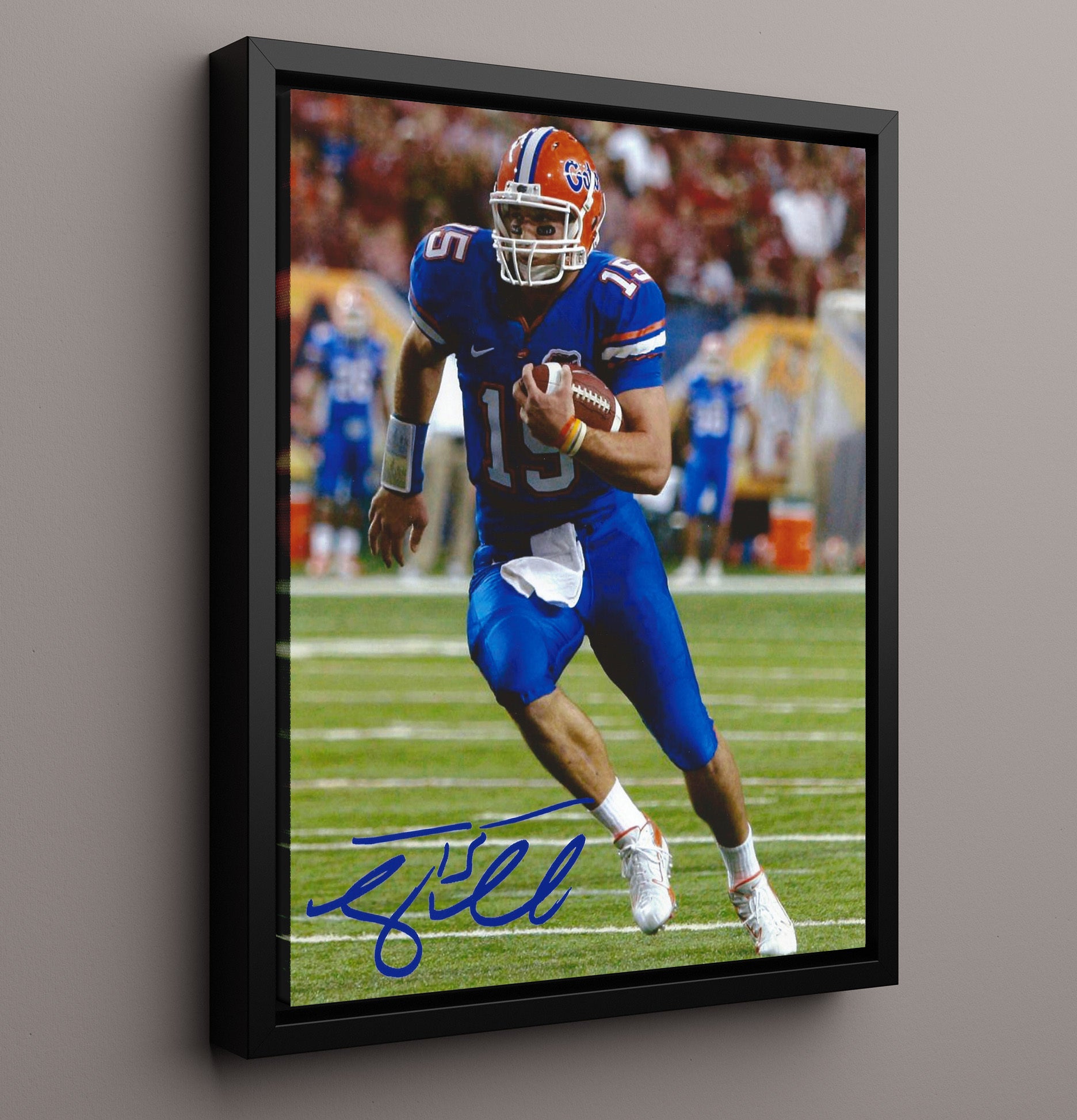 Florida Football Tim Tebow Open Field Run College Football Wall Art 16x20 Framed Canvas wall art print – College Football decor