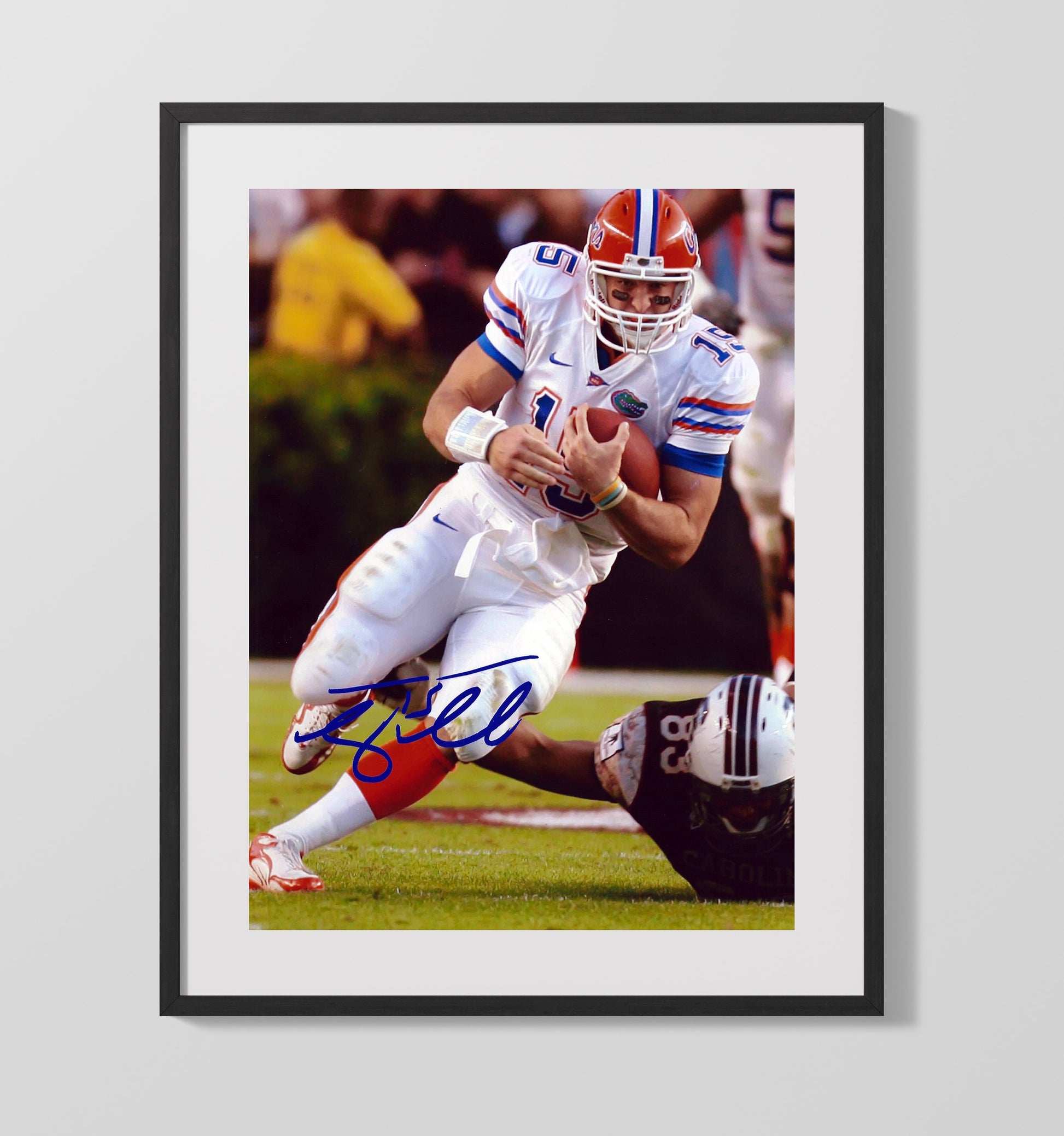 Florida Football Tim Tebow Power Run Breakaway College Football Wall Art 16x20 Gallery Frame wall art print – College Football decor