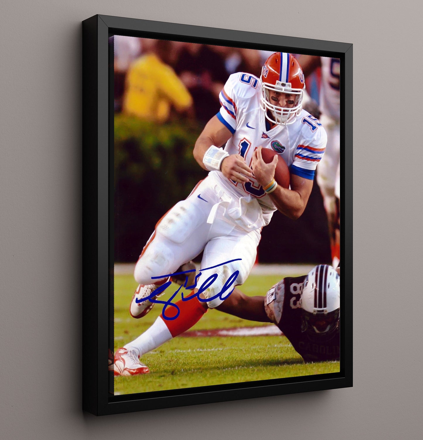 Florida Football Tim Tebow Power Run Breakaway College Football Wall Art 16x20 Framed Canvas wall art print – College Football decor
