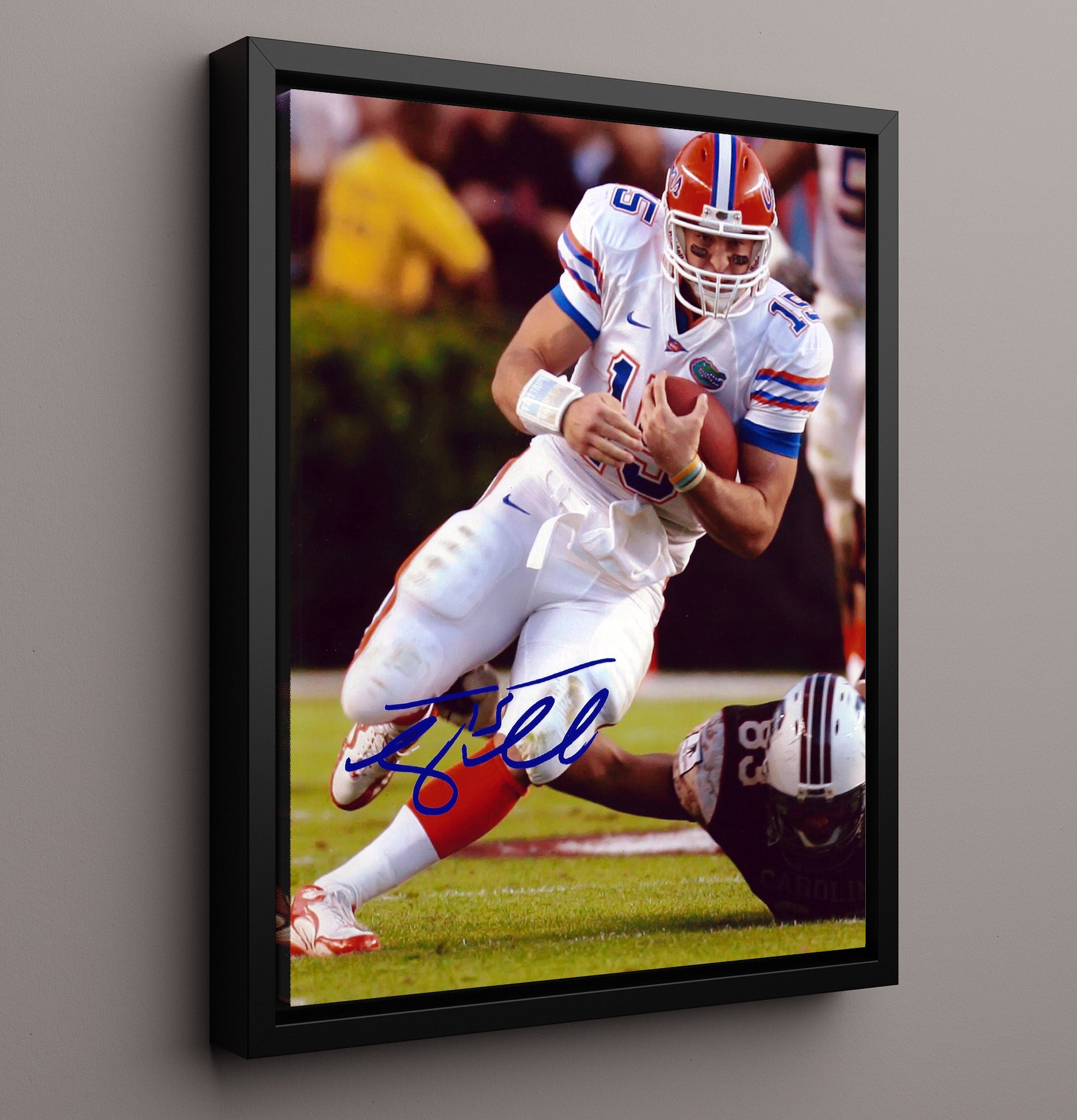 Florida Football Tim Tebow Power Run Breakaway College Football Wall Art 16x20 Framed Canvas wall art print – College Football decor