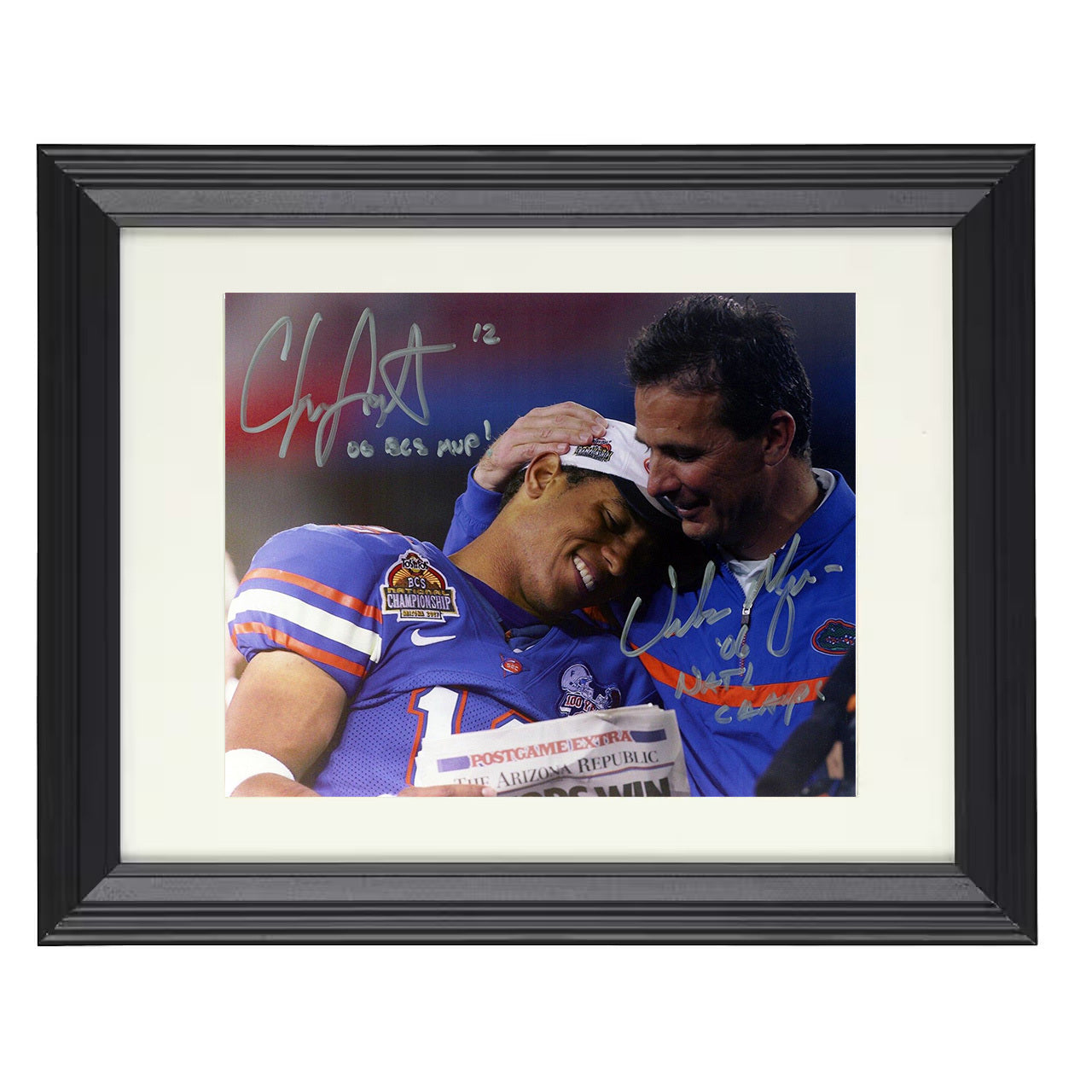 Florida Urban Meyer and Chris Leak Championship Moment 8x10 black beveled frame college football wall art