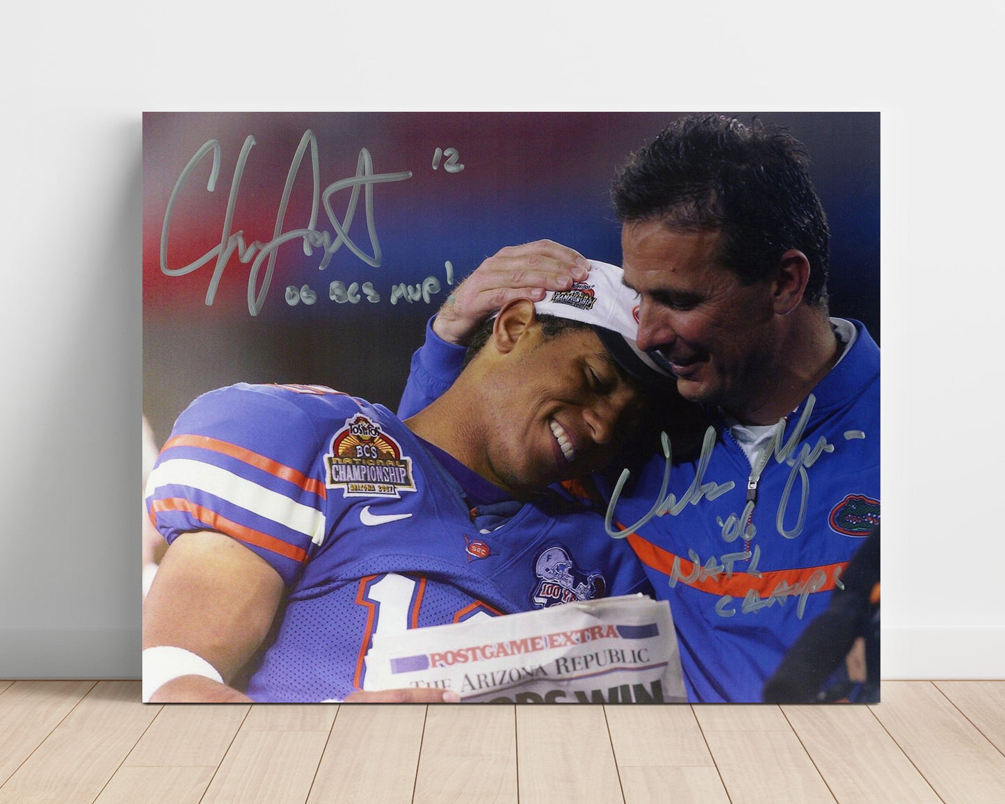 Florida Football Urban Meyer and Chris Leak Championship Moment College Football Wall Art 16x20 Unframed Print wall art print – College Football decor