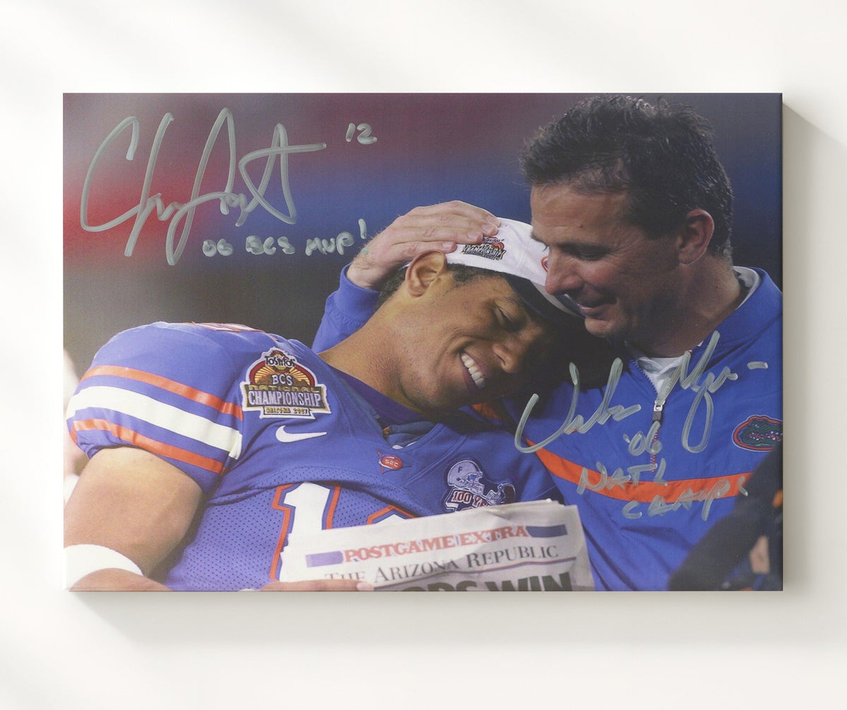 Florida Football - Urban Meyer and Chris Leak Championship Moment 8x10 Canvas college football wall art