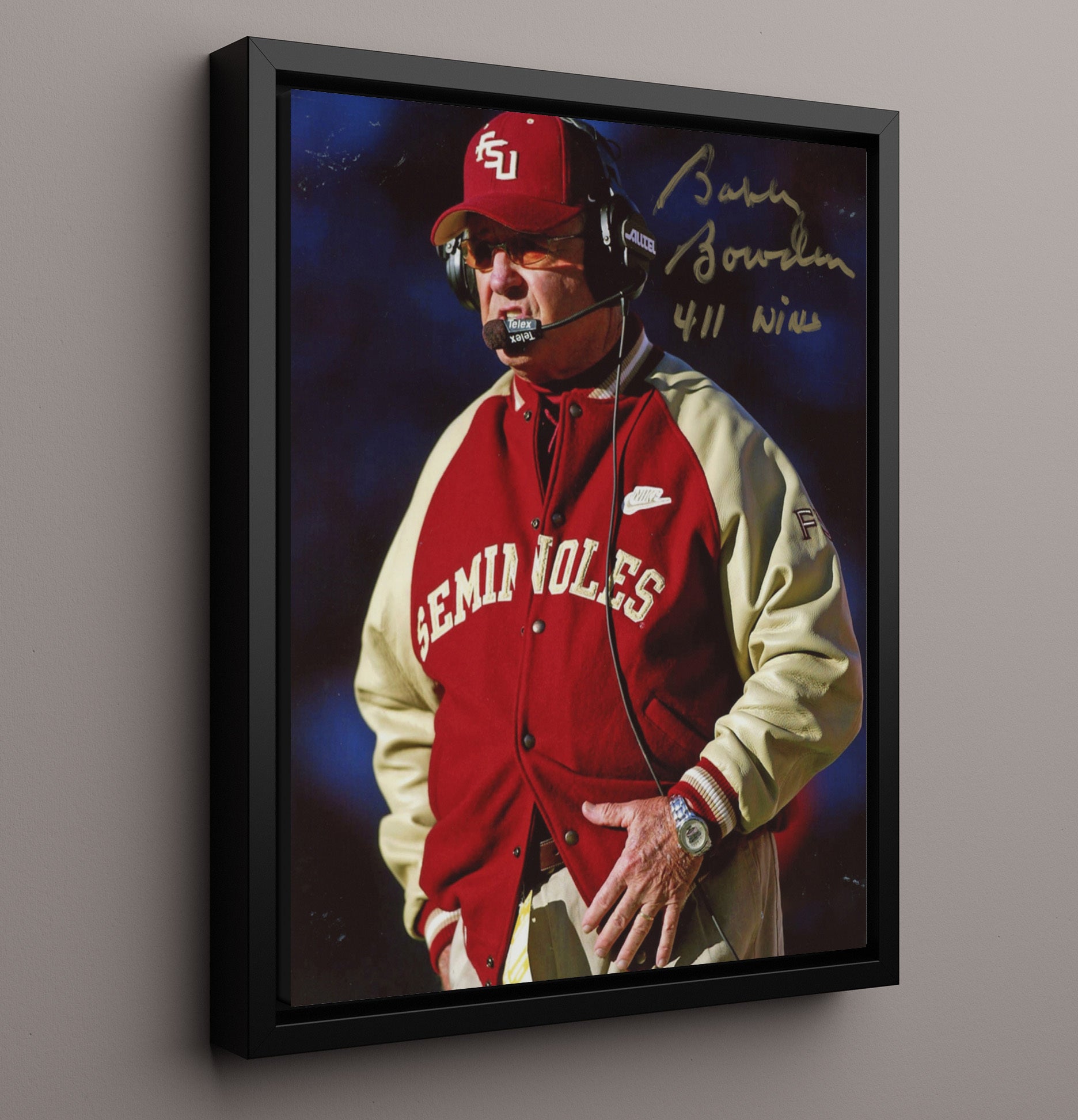 Florida State Football Bobby Bowden Record Setting Coach Portrait College Football Wall Art 16x20 Framed Canvas wall art print – College Football decor