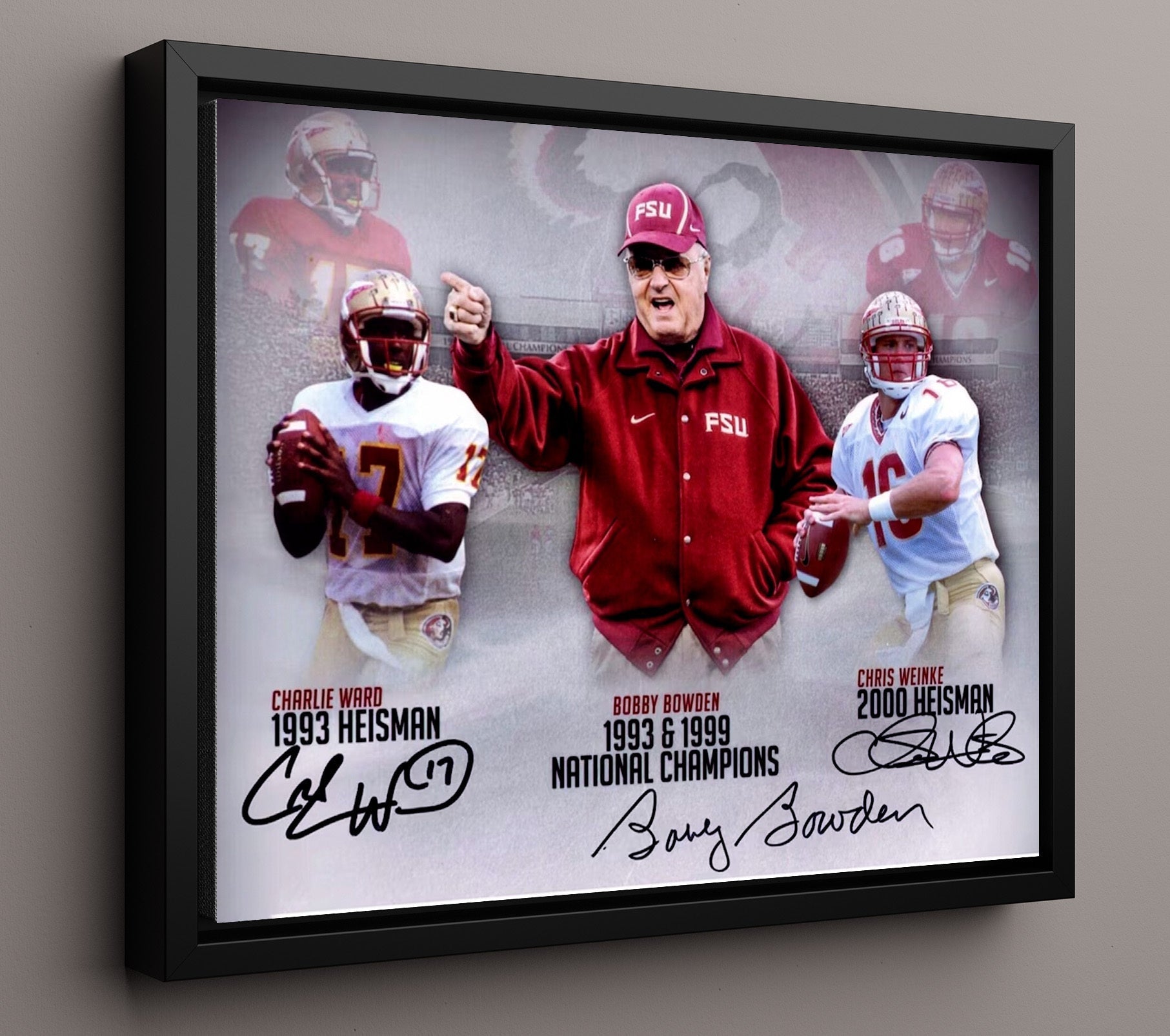 Florida State Football - Bobby Bowden with Ward and Weinke Heisman Legacy 8x10 Framed Canvas college football wall art