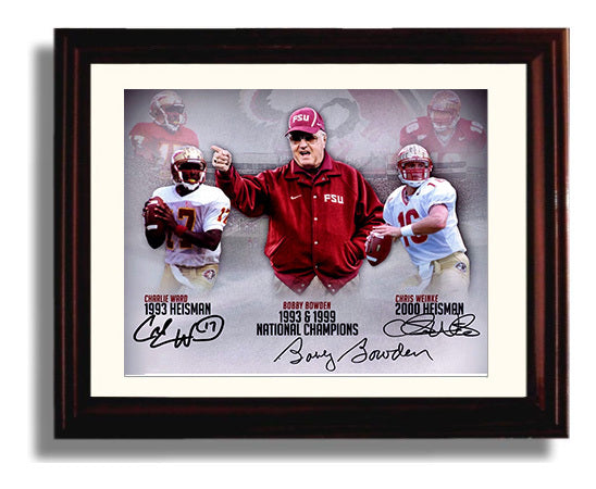 Florida State Football Bobby Bowden with Ward and Weinke Heisman Legacy College Football Wall 8x10 Beveled Frame wall art print – College Football decor