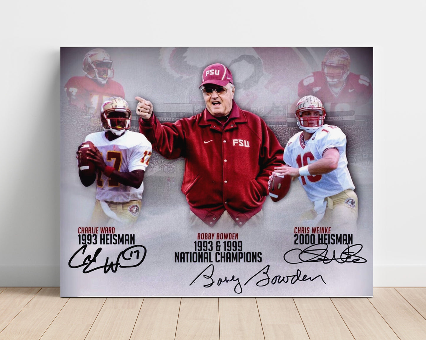 Florida State Football Bobby Bowden with Ward and Weinke Heisman Legacy College Football Wall 16x20 Unframed Print wall art print – College Football decor