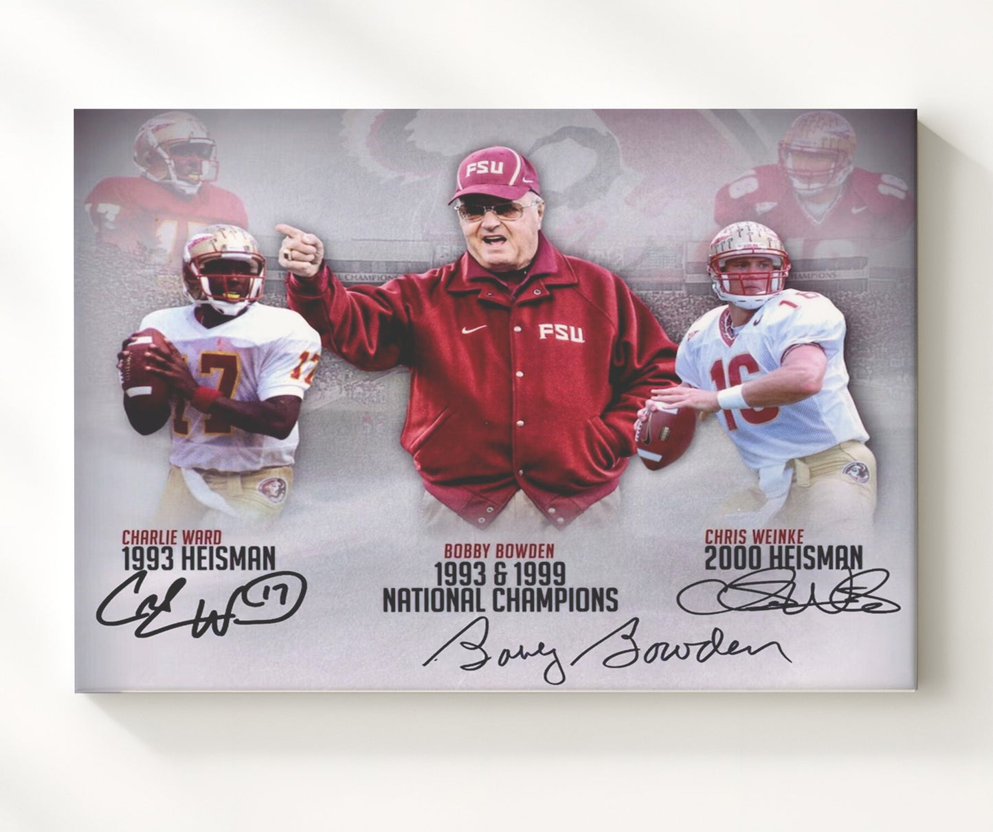 Florida State Football - Bobby Bowden with Ward and Weinke Heisman Legacy 8x10 Canvas college football wall art