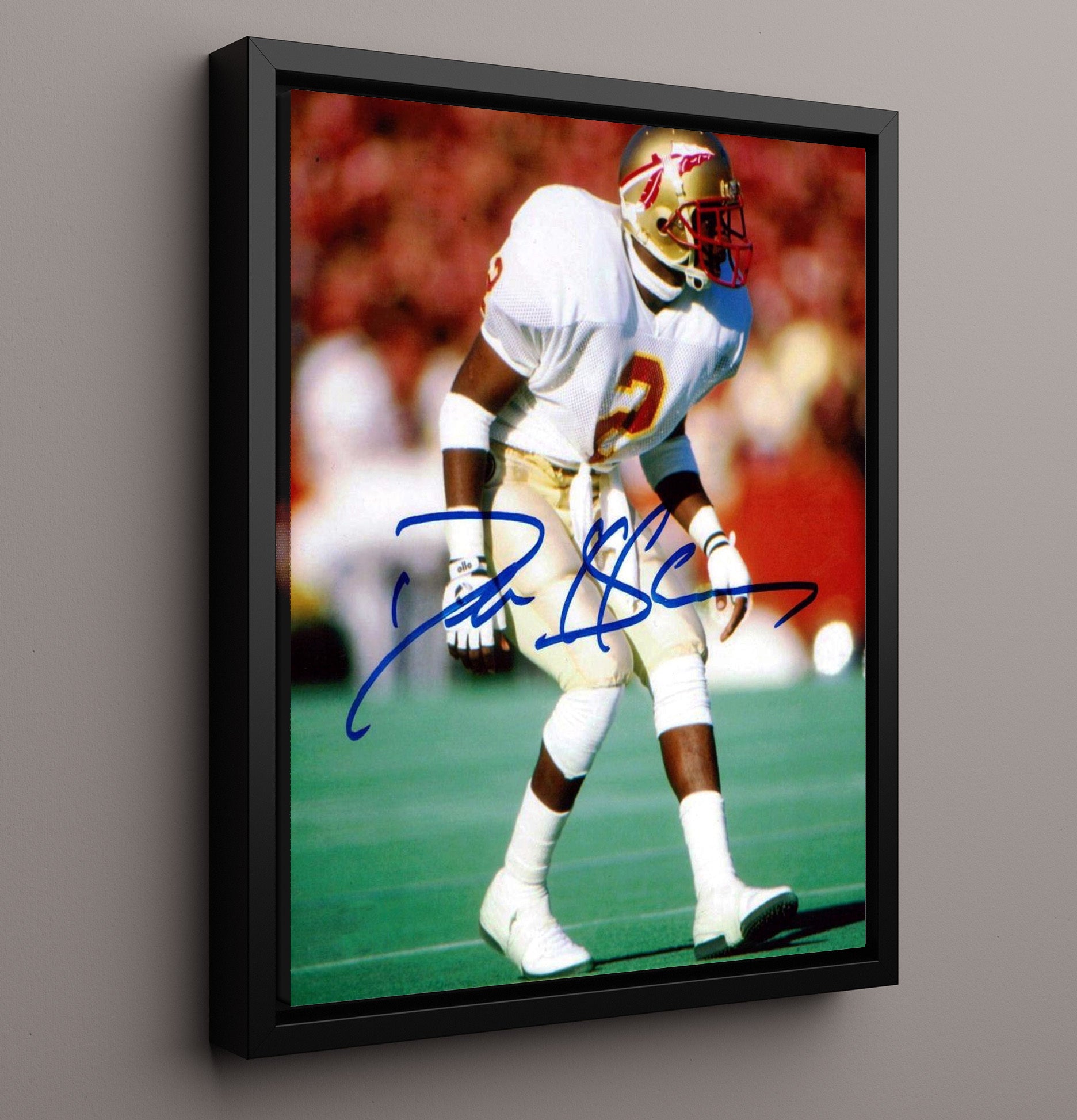 Florida State Football Deion Sanders Prime Time Coverage Pose College Football Wall Art 16x20 Framed Canvas wall art print – College Football decor