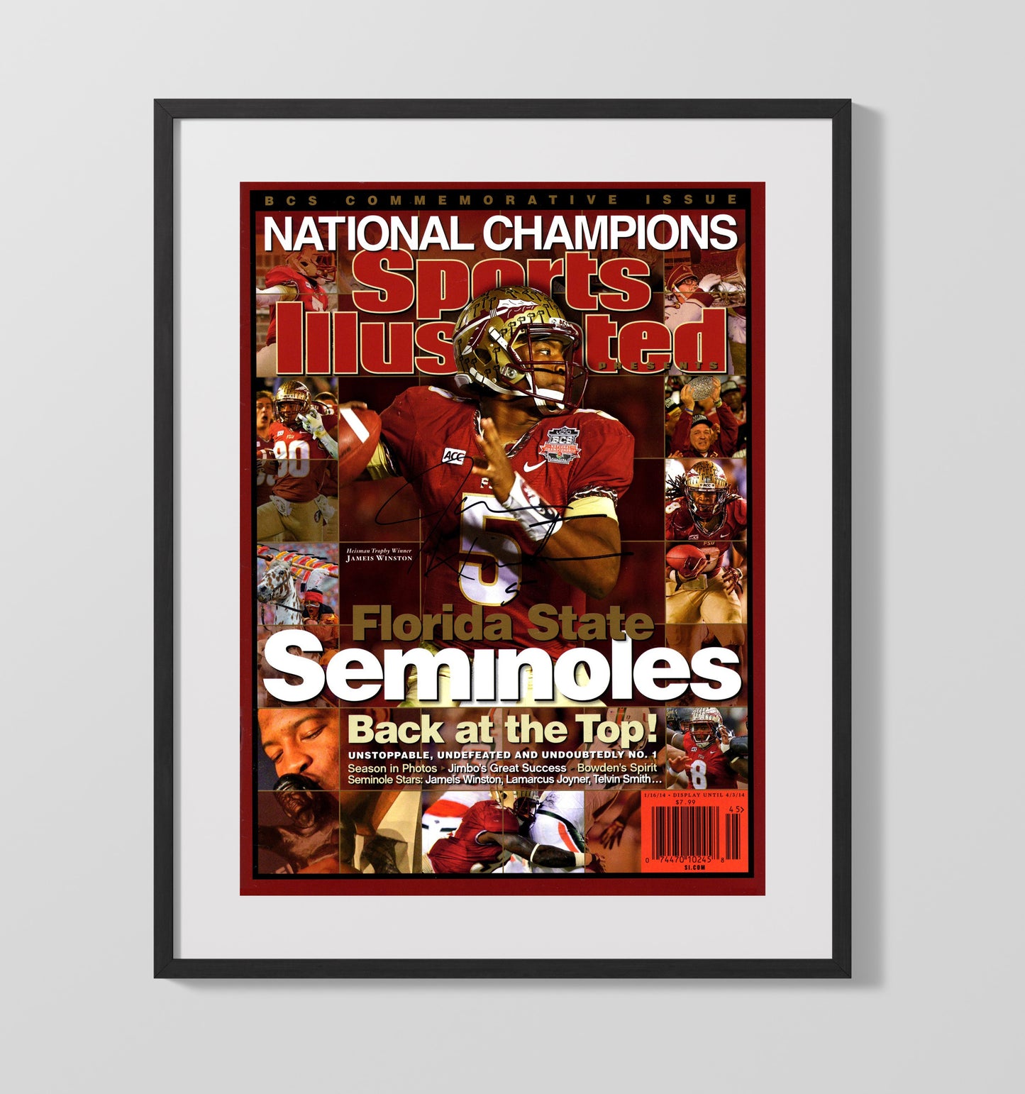 Florida State Football Jameis Winston National Champions SI Cover 2013 College Football Wall 16x20 Gallery Frame wall art print – College Football decor