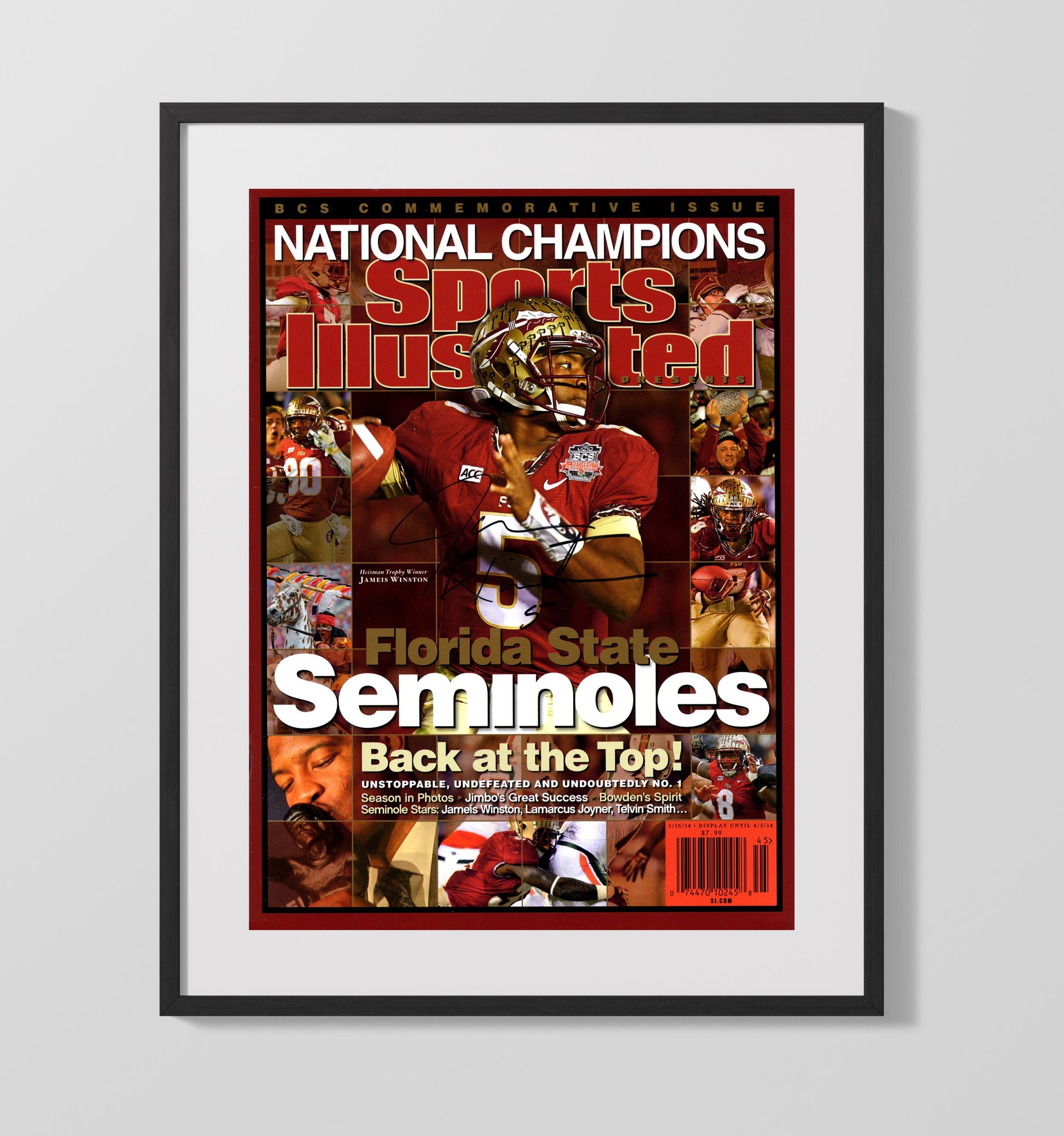 Florida State Football Jameis Winston National Champions SI Cover 2013 College Football Wall 16x20 Gallery Frame wall art print – College Football decor