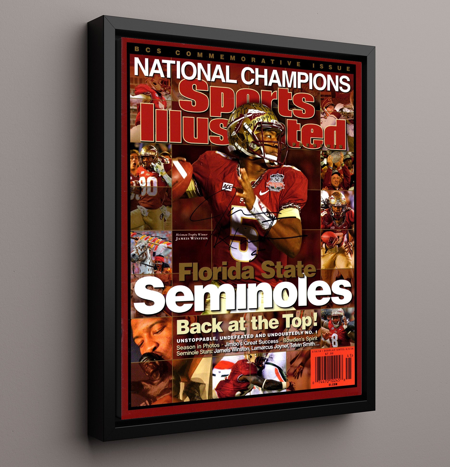 Florida State Football Jameis Winston National Champions SI Cover 2013 College Football Wall 16x20 Framed Canvas wall art print – College Football decor
