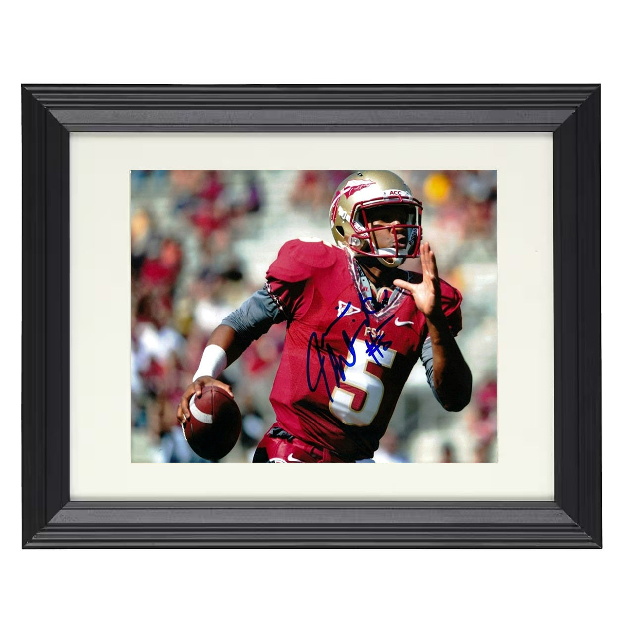 Florida State Jameis Winston Power Run Through Defense 8x10 black beveled frame college football wall art