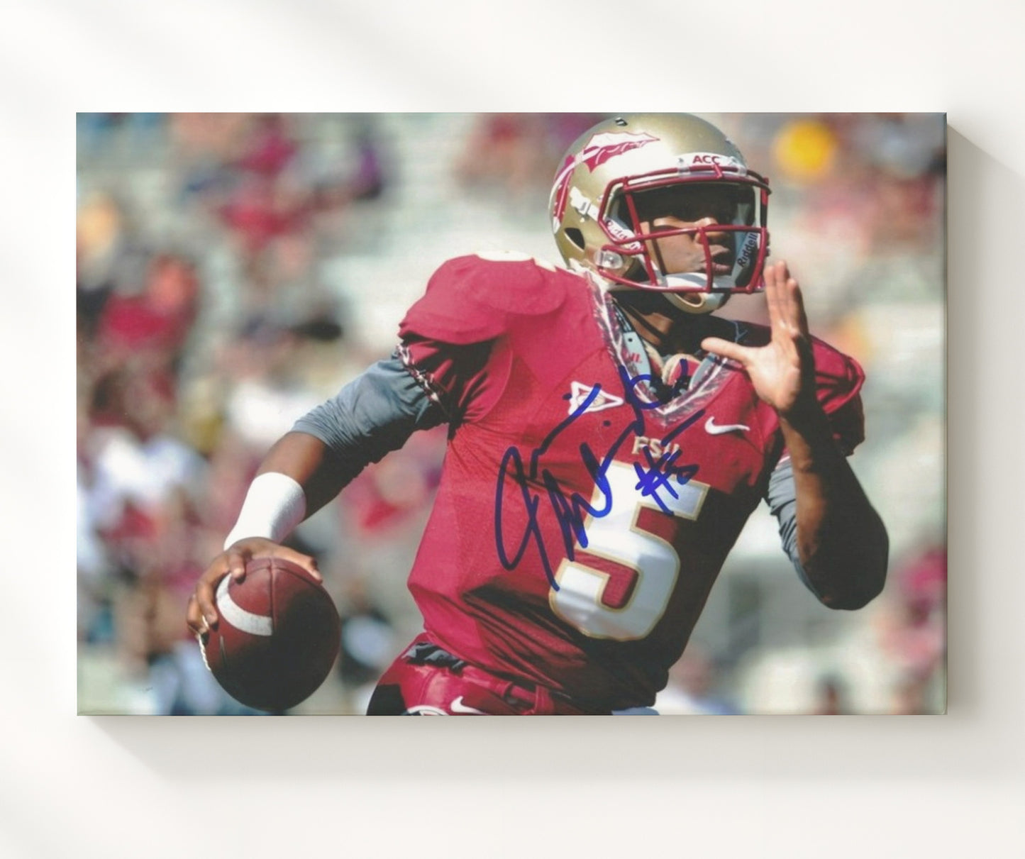 Florida State Football Jameis Winston Power Run Through Defense College Football Wall Art 20x24 Canvas wall art print – College Football decor