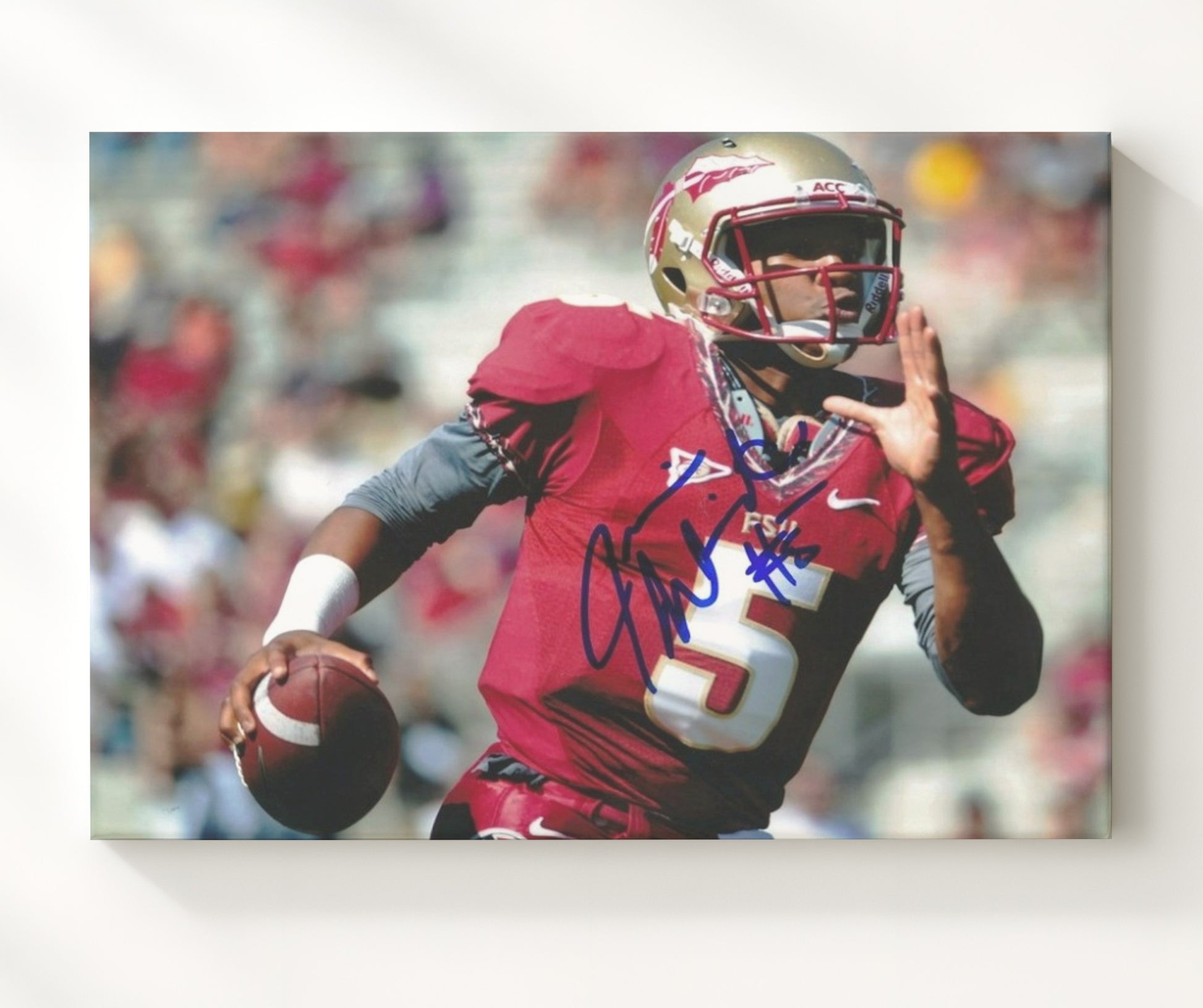Florida State Football Jameis Winston Power Run Through Defense College Football Wall Art 20x24 Canvas wall art print – College Football decor