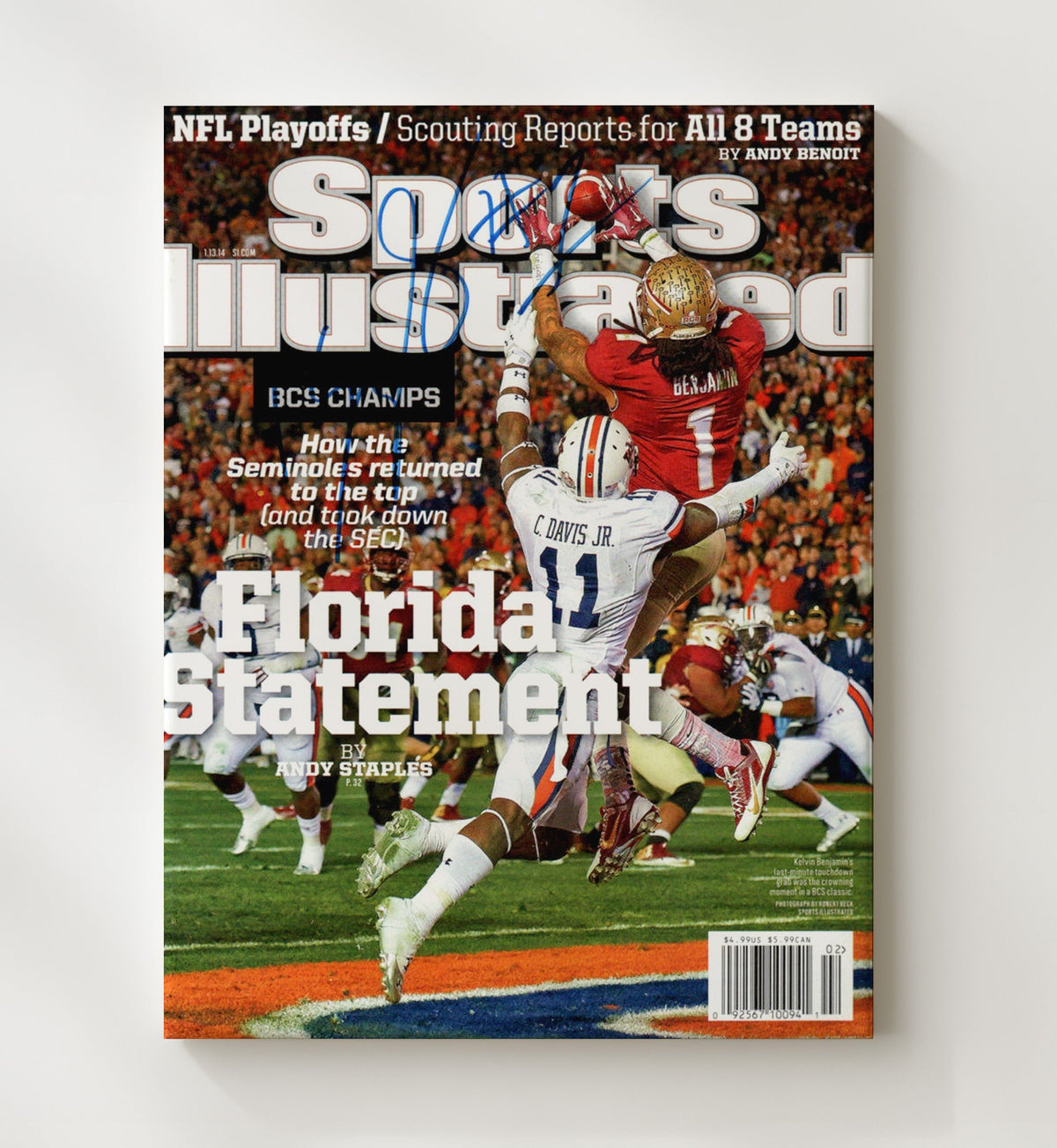 Florida State Football - Kelvin Benjamin Game Winning Catch SI Cover 8x10 Canvas college football wall art