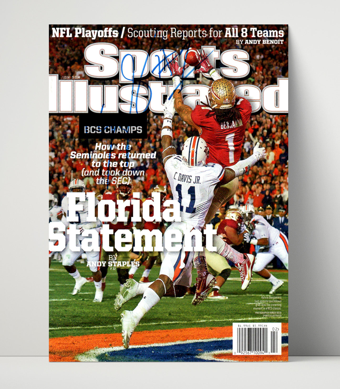 Florida State Football Kelvin Benjamin Game Winning Catch SI Cover College Football Wall Art 16x20 Unframed Print wall art print – College Football decor