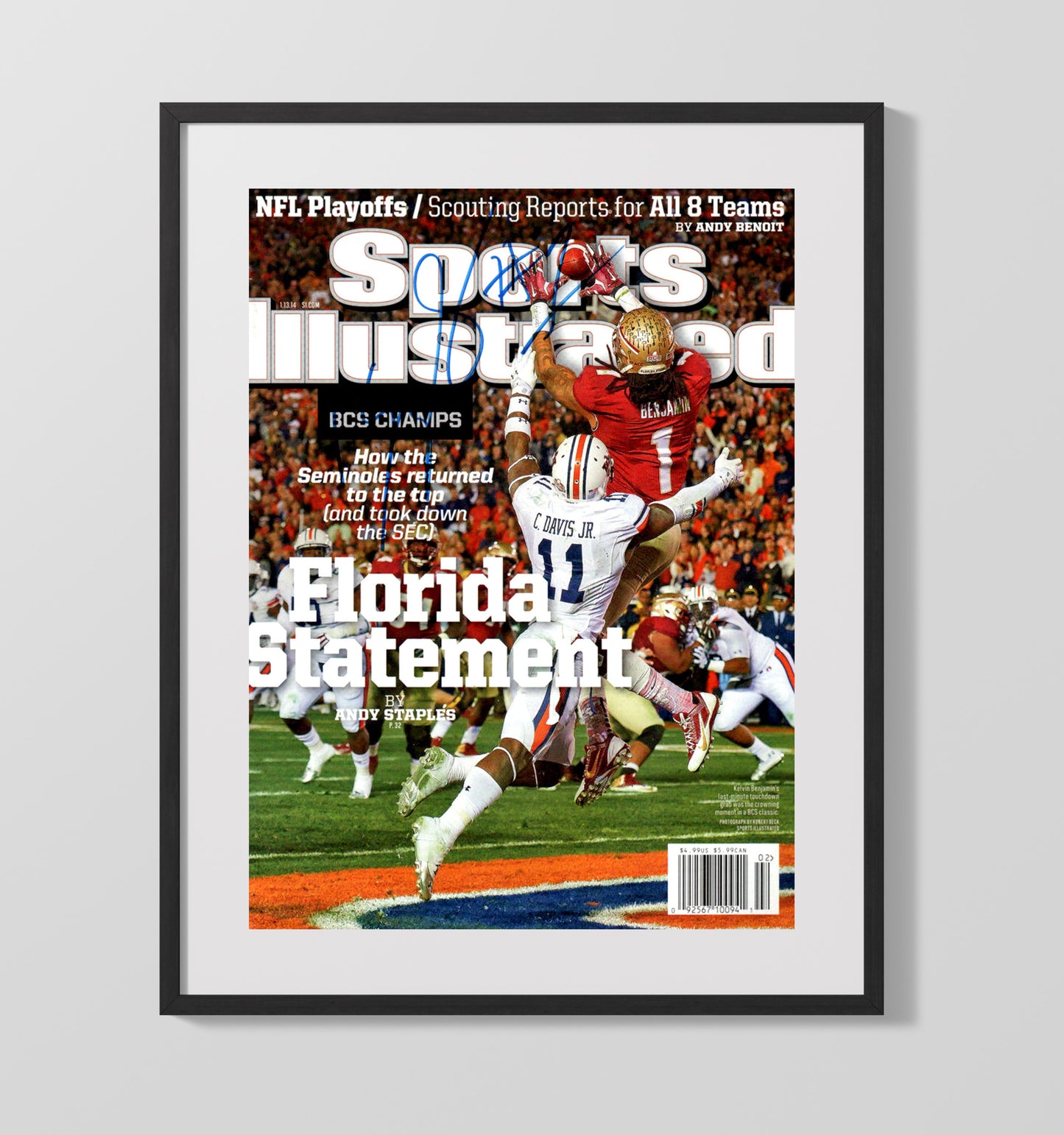 Florida State Football Kelvin Benjamin Game Winning Catch SI Cover College Football Wall Art 16x20 Gallery Frame wall art print – College Football decor