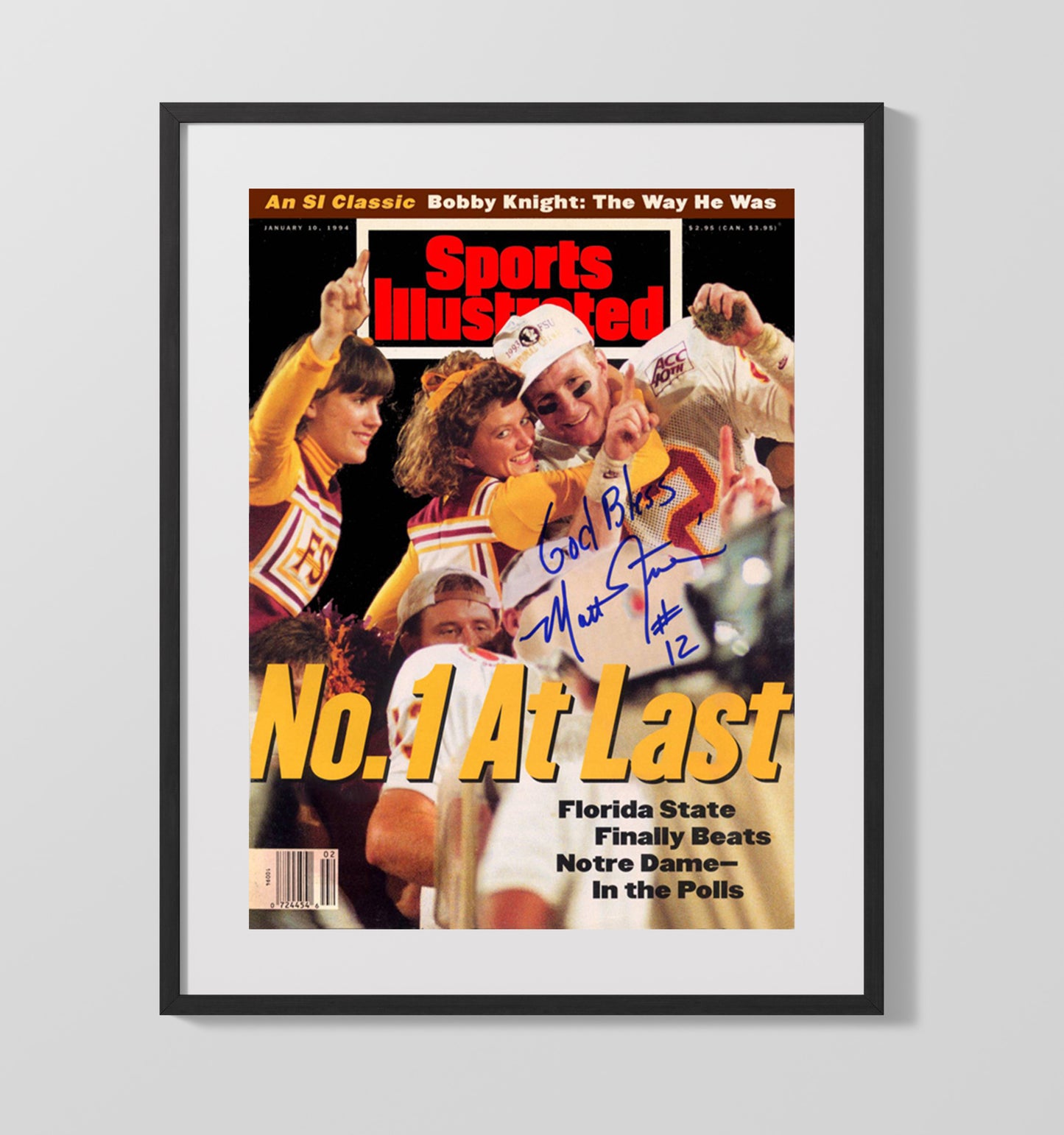 Florida State Football National Title Celebration SI Cover 1993 College Football Wall Art 16x20 Gallery Frame wall art print – College Football decor