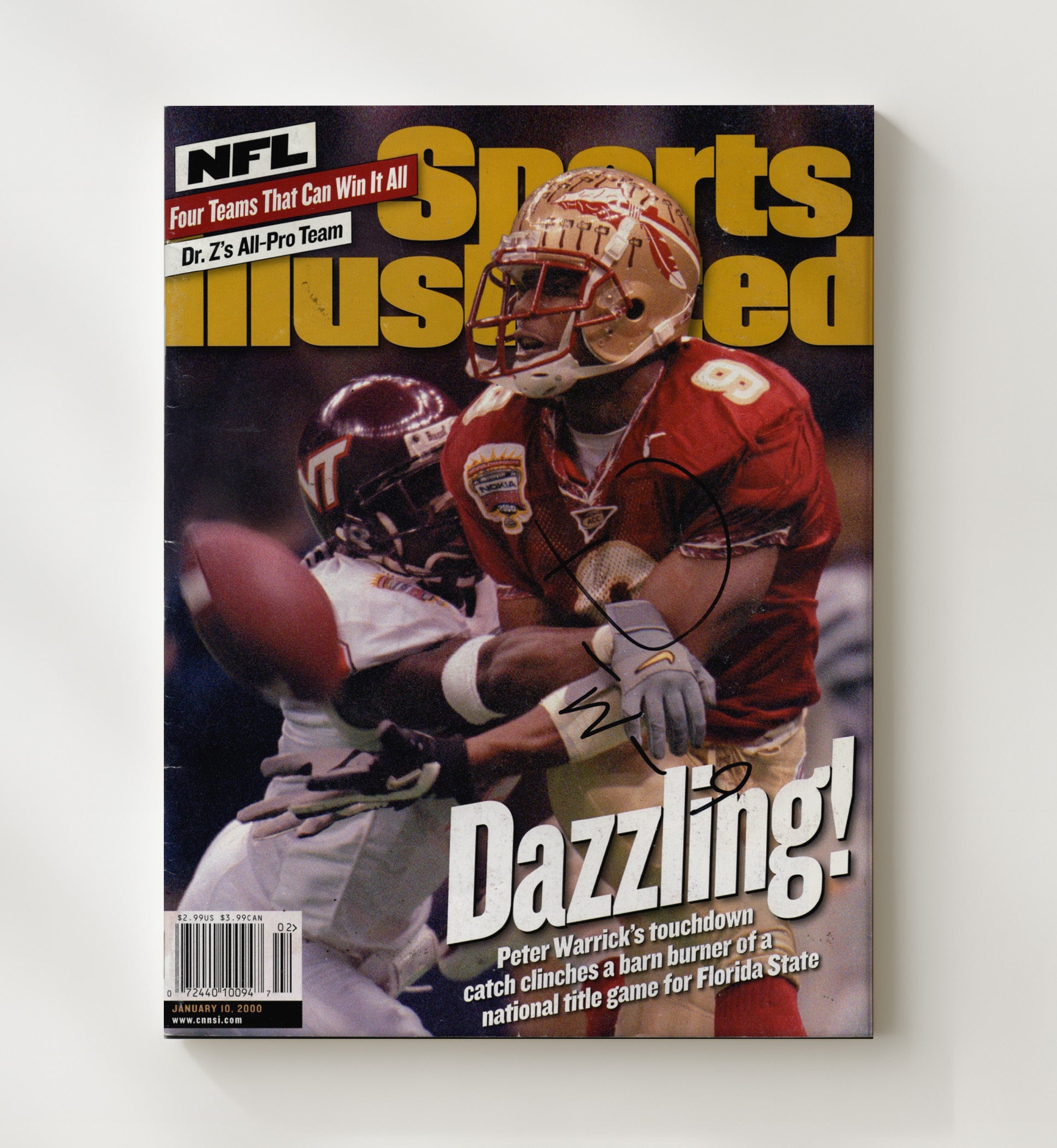 Florida State Football Peter Warrick Dazzling Play SI Cover 2000 College Football Wall Art 20x24 Canvas wall art print – College Football decor