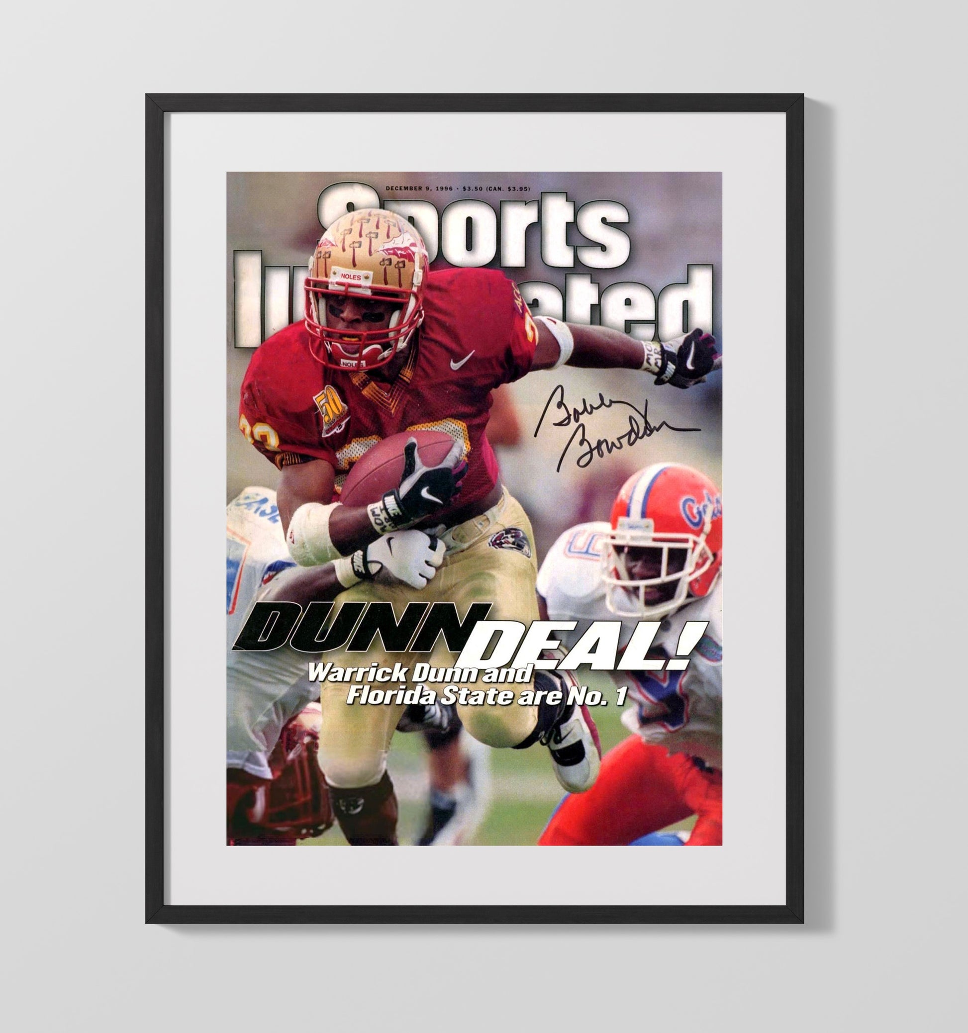 Florida State Football Warrick Dunn Breakaway Run SI Cover 1996 College Football Wall Art 16x20 Gallery Frame wall art print – College Football decor