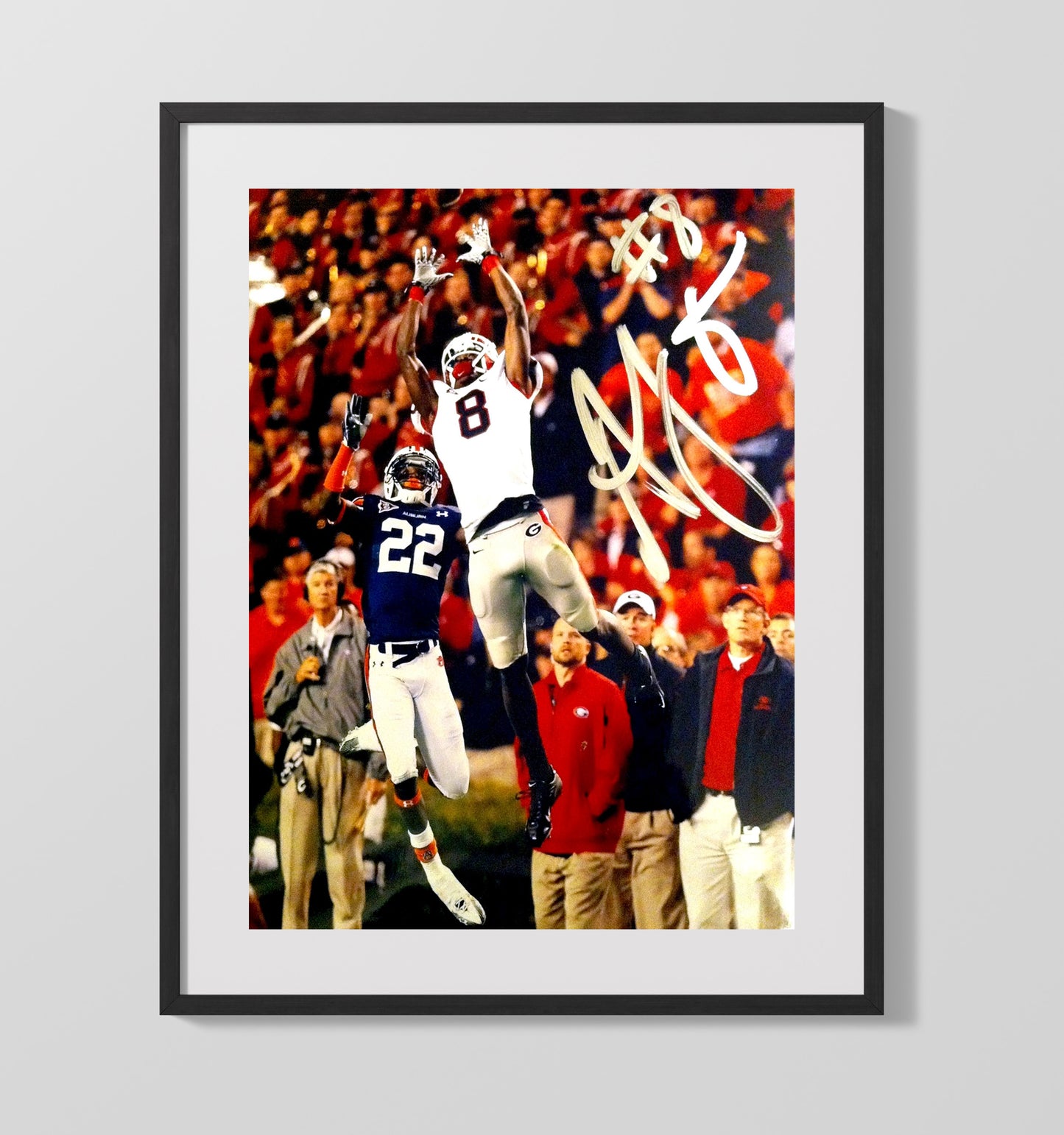 Georgia Football AJ Green High Point Catch College Football Wall Art 16x20 Gallery Frame wall art print – College Football decor