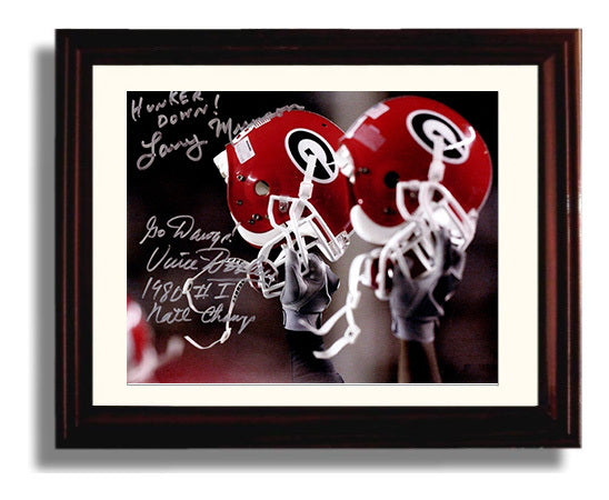 Georgia Football Dooley and Munson Helmet Tribute College Football Wall Art 8x10 Beveled Frame wall art print – College Football decor