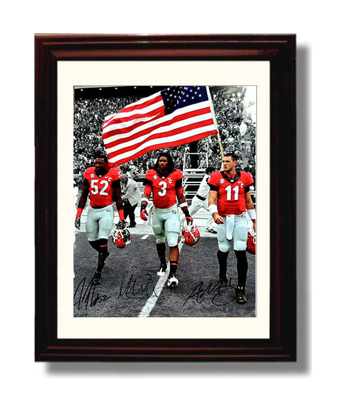 Georgia Football Gurley Team Walk Under American Flag College Football Wall Art 8x10 Beveled Frame wall art print – College Football decor