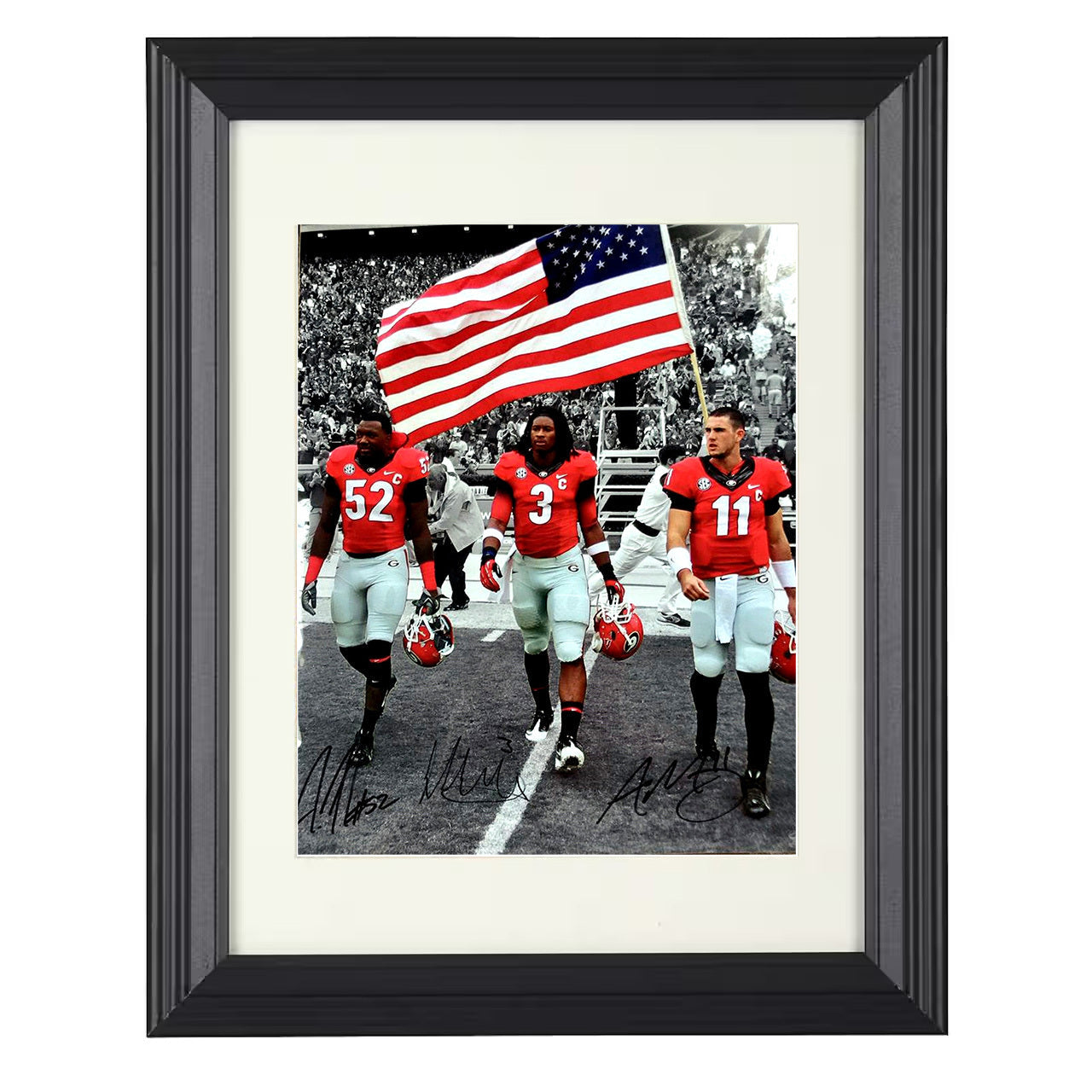 Georgia Football Gurley Team Walk Under American Flag 8x10 black beveled frame college football wall art