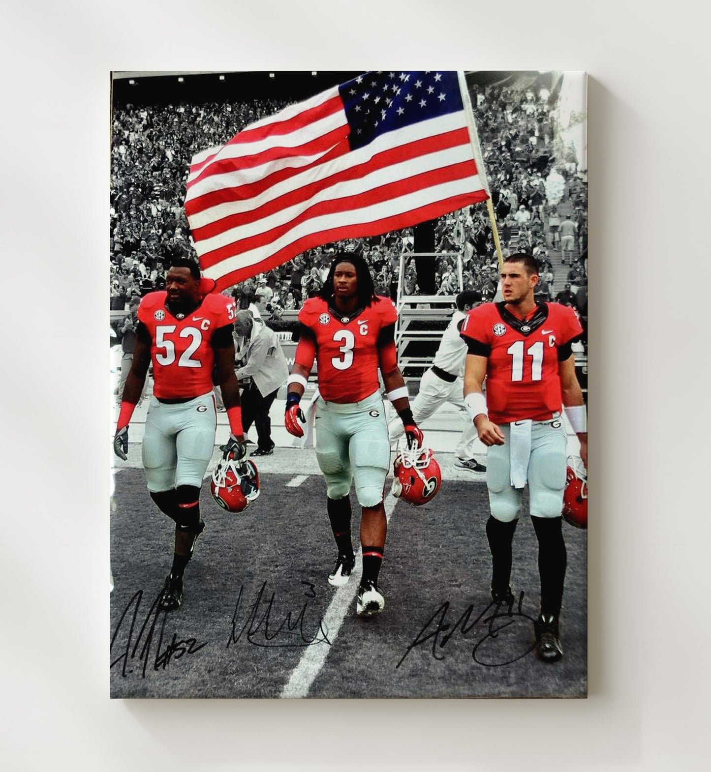 Georgia Football Gurley Team Walk Under American Flag College Football Wall Art 20x24 Canvas wall art print – College Football decor