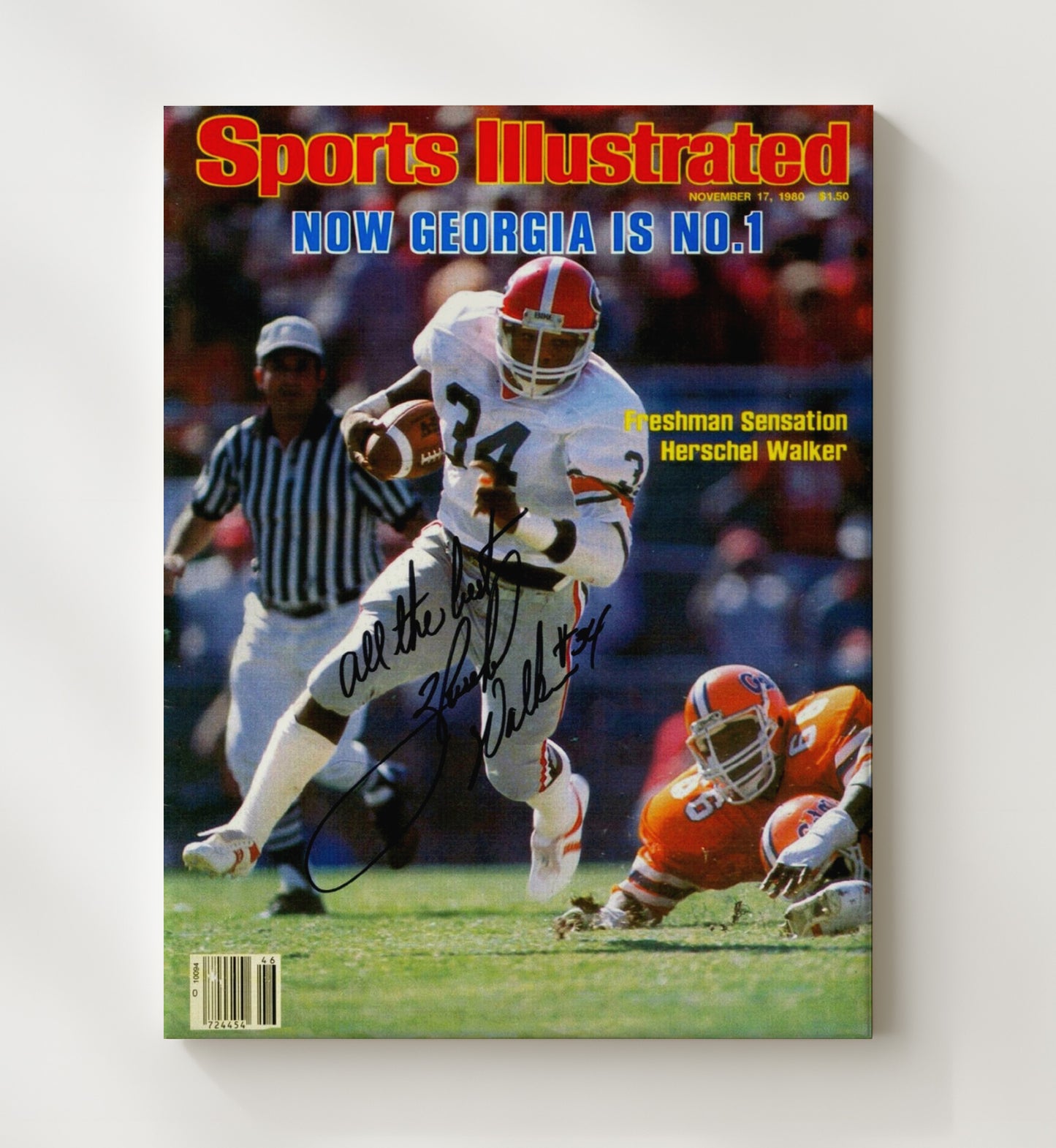 Georgia Football Herschel Walker Freshman Sensation SI Cover 1980 College Football Wall Art 20x24 Canvas wall art print – College Football decor