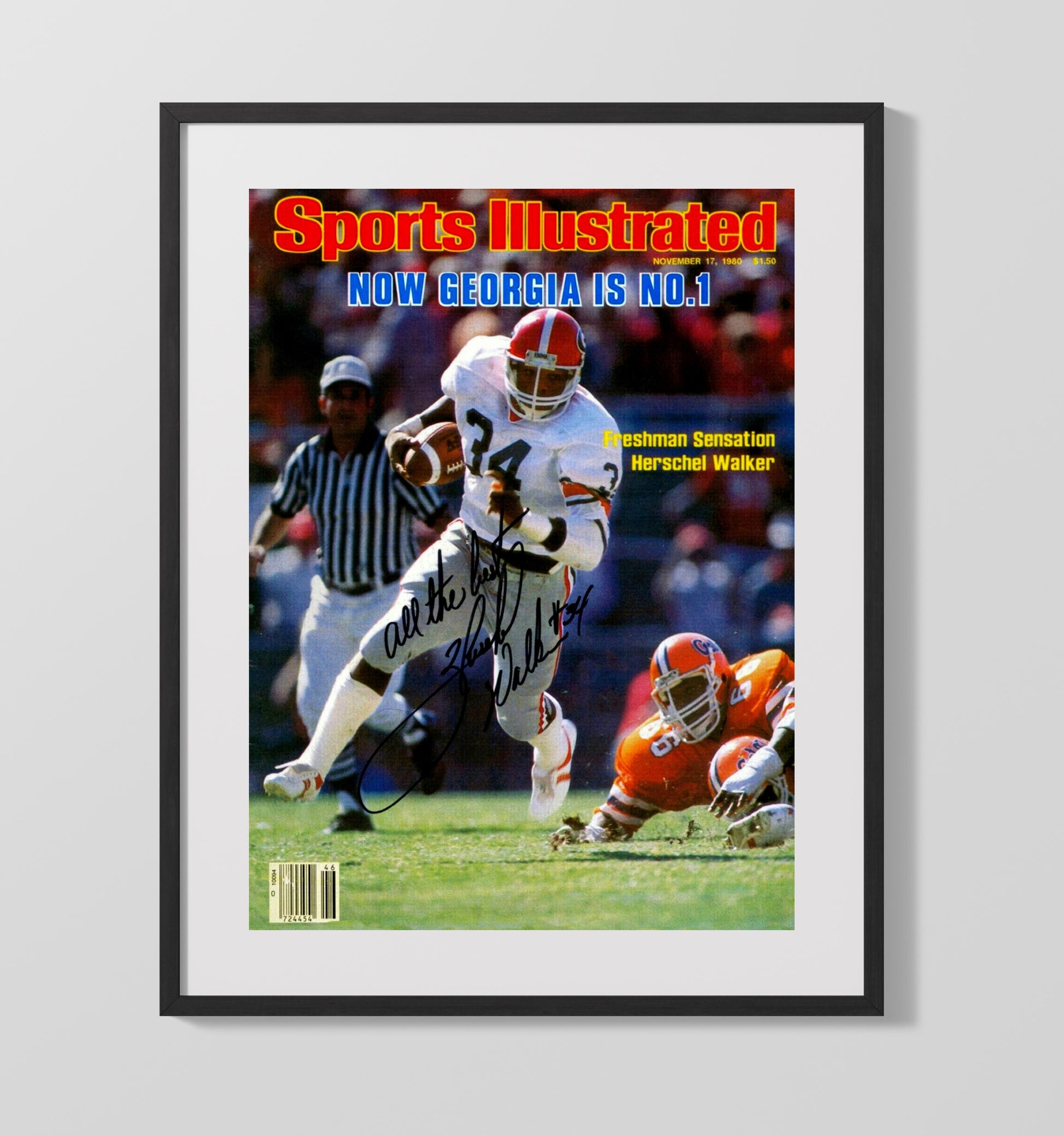 Georgia Football Herschel Walker Freshman Sensation SI Cover 1980 College Football Wall Art 16x20 Gallery Frame wall art print – College Football decor