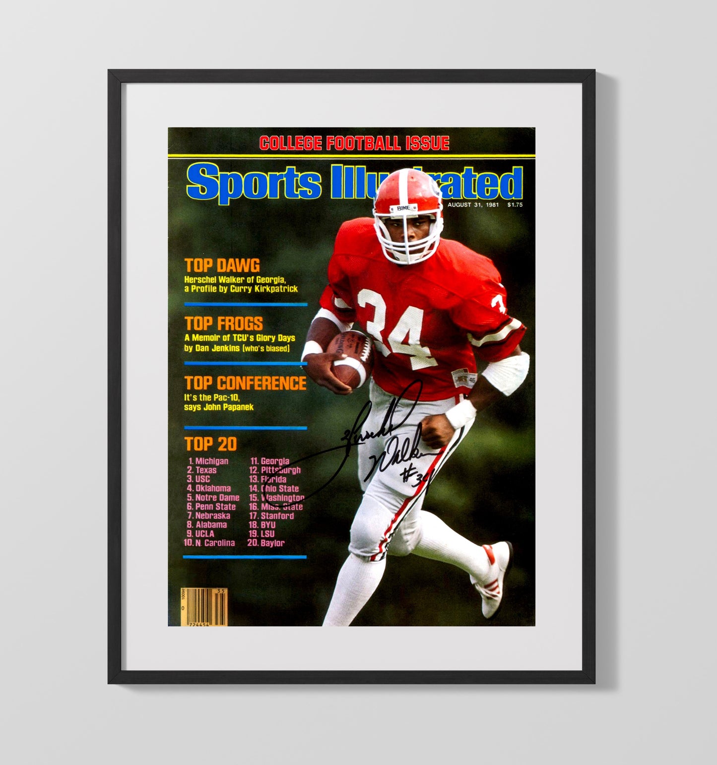 Georgia Football Herschel Walker Top Dawg SI Cover 1981 College Football Wall Art 16x20 Gallery Frame wall art print – College Football decor