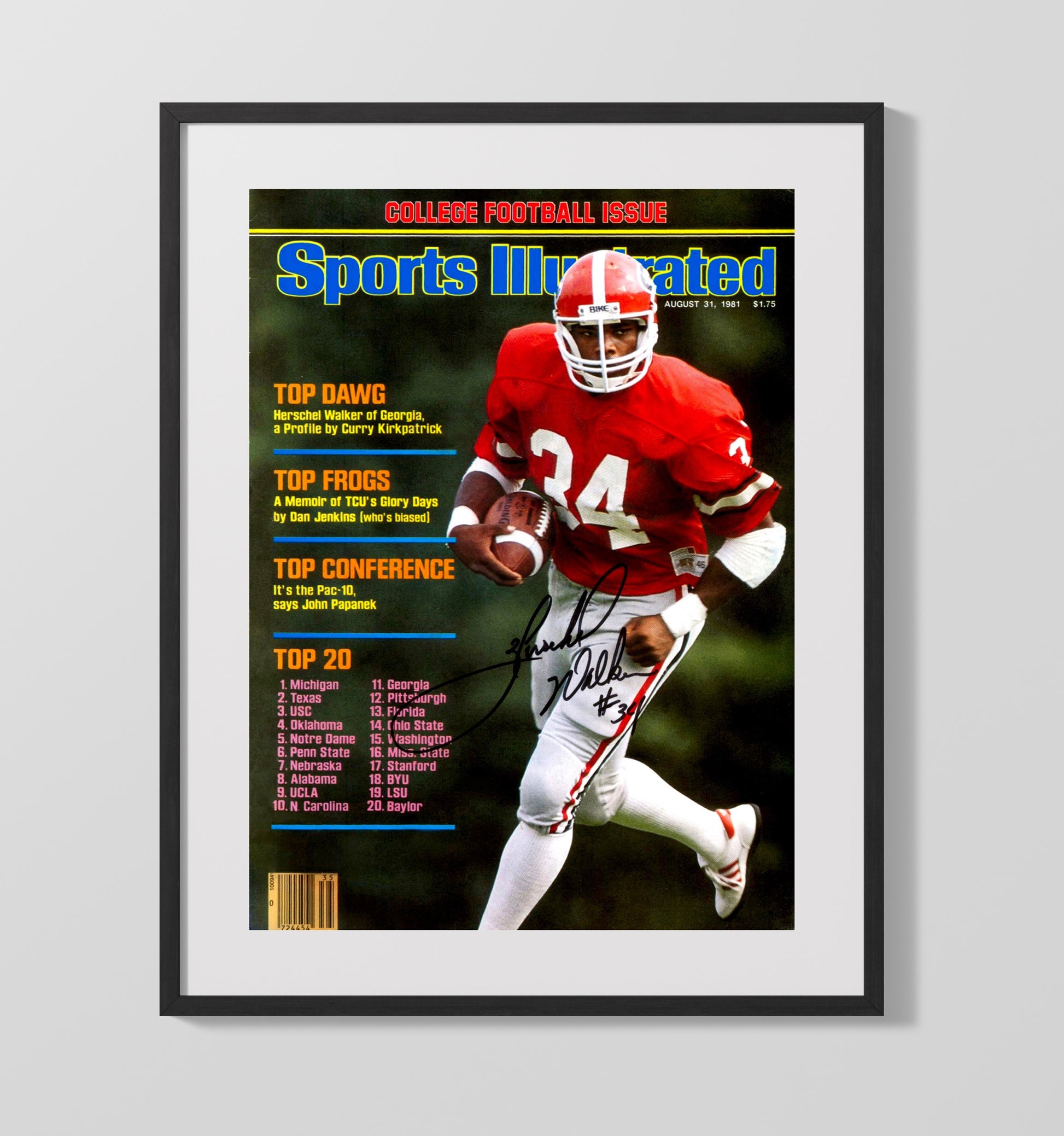 Georgia Football Herschel Walker Top Dawg SI Cover 1981 College Football Wall Art 16x20 Gallery Frame wall art print – College Football decor