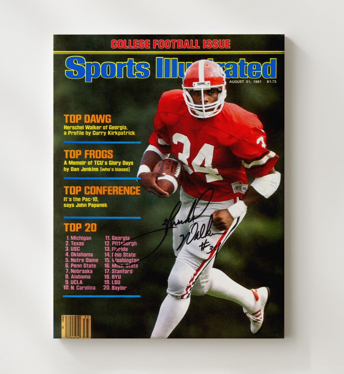 Georgia Football - Herschel Walker Top Dawg SI Cover 1981 8x10 Canvas college football wall art