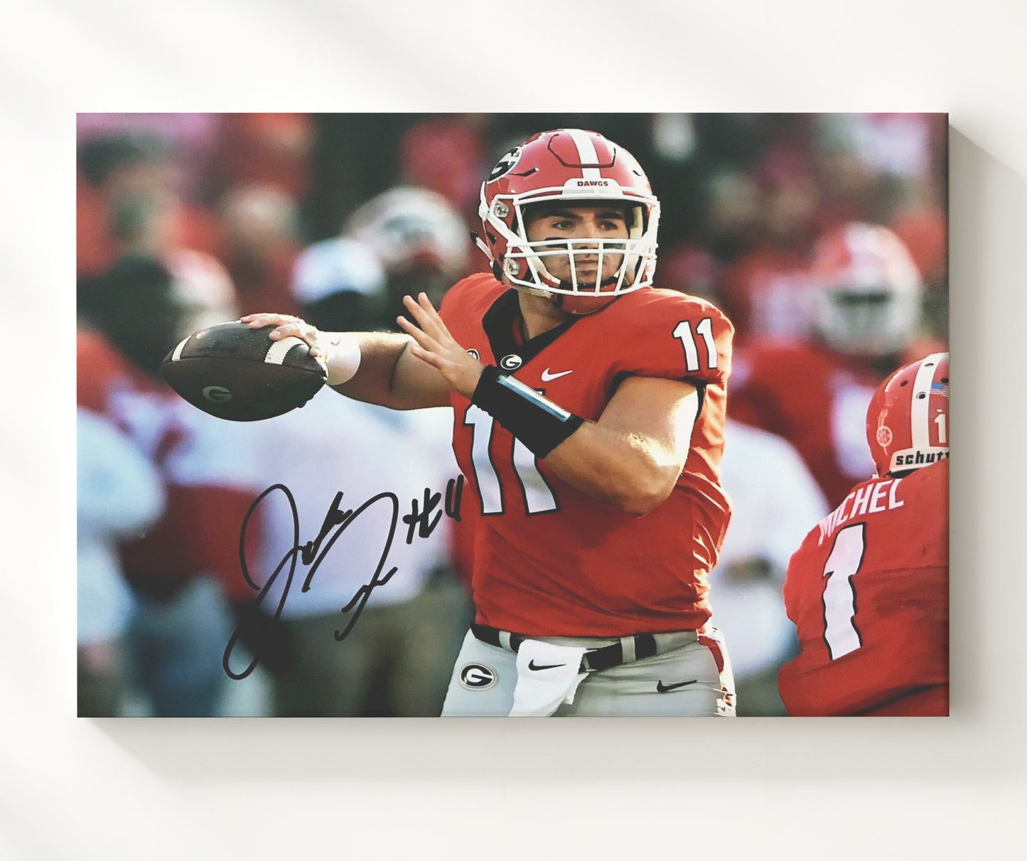 Georgia Football Jake Fromm Passing Motion College Football Wall Art 20x24 Canvas wall art print – College Football decor