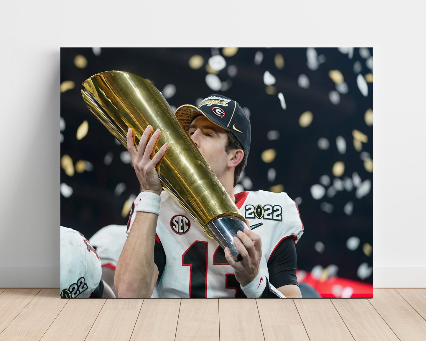 Georgia Football Kirby Smart Championship Celebration Trophy Raised College Football Wall Art 16x20 Unframed Print wall art print – College Football decor