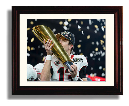 Georgia Football Kirby Smart Championship Celebration Trophy Raised College Football Wall Art 8x10 Beveled Frame wall art print – College Football decor