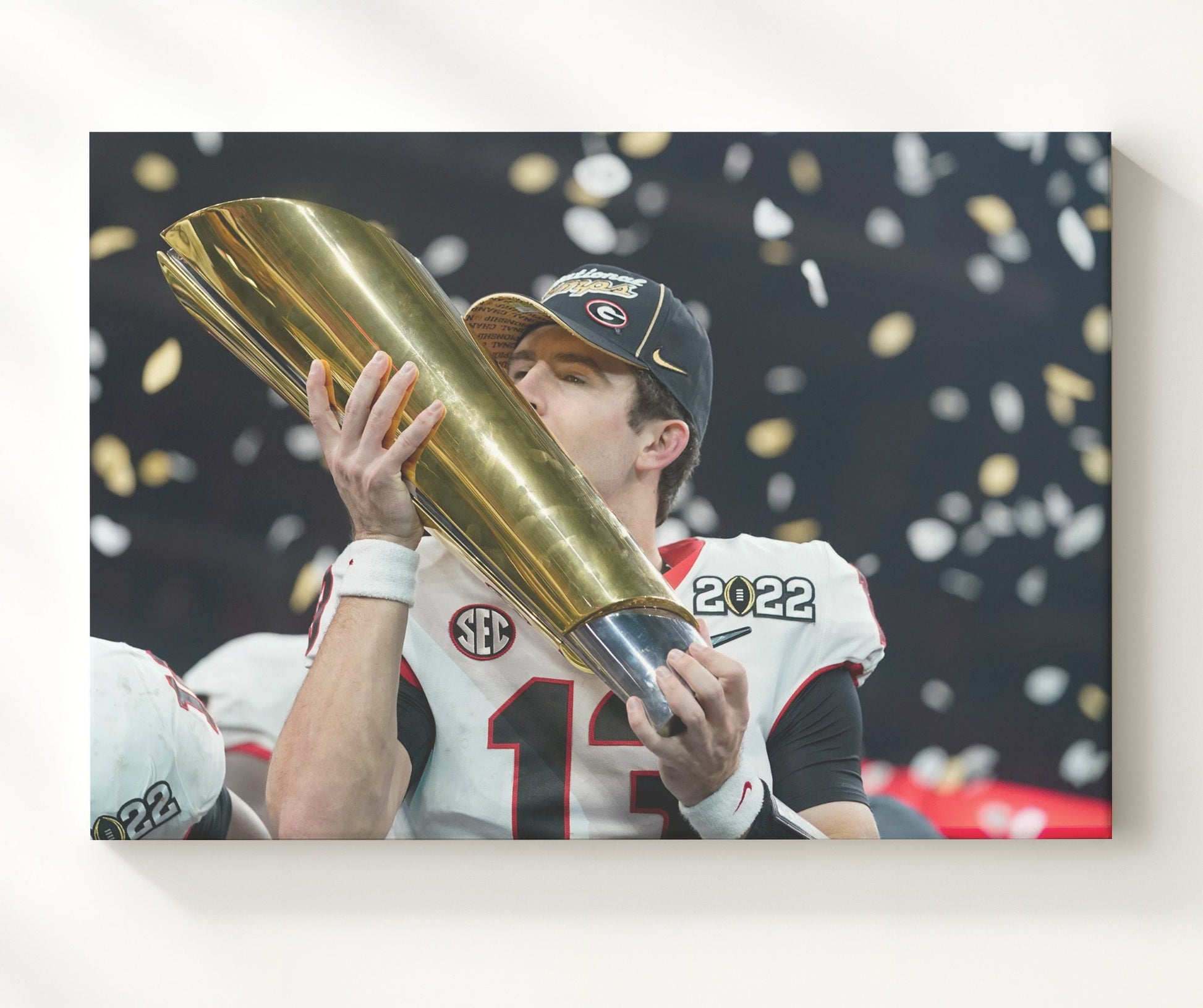 Georgia Football - Kirby Smart Championship Celebration Trophy Raised 8x10 Canvas college football wall art