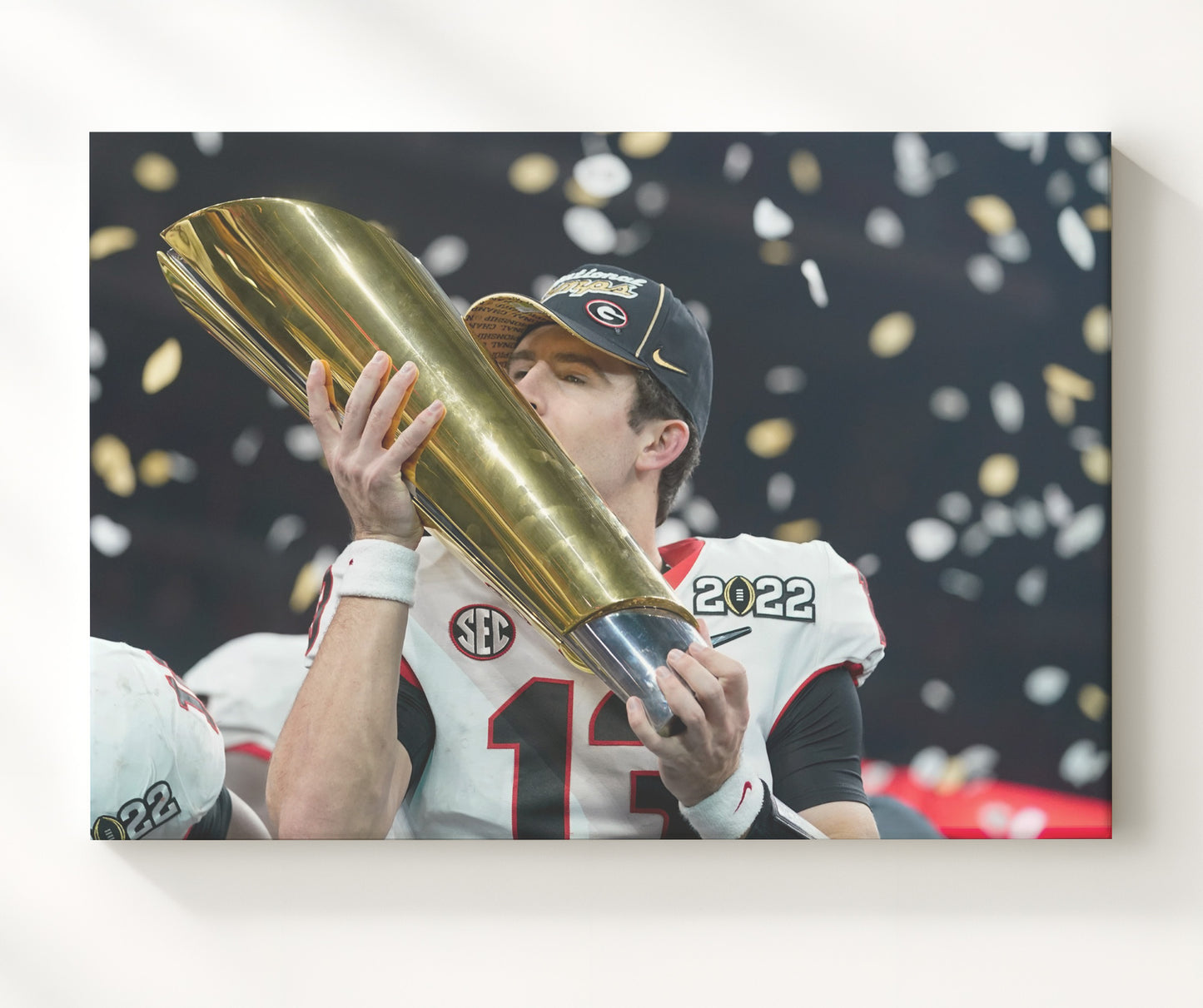 Georgia Football - Kirby Smart Championship Celebration Trophy Raised 8x10 Canvas college football wall art