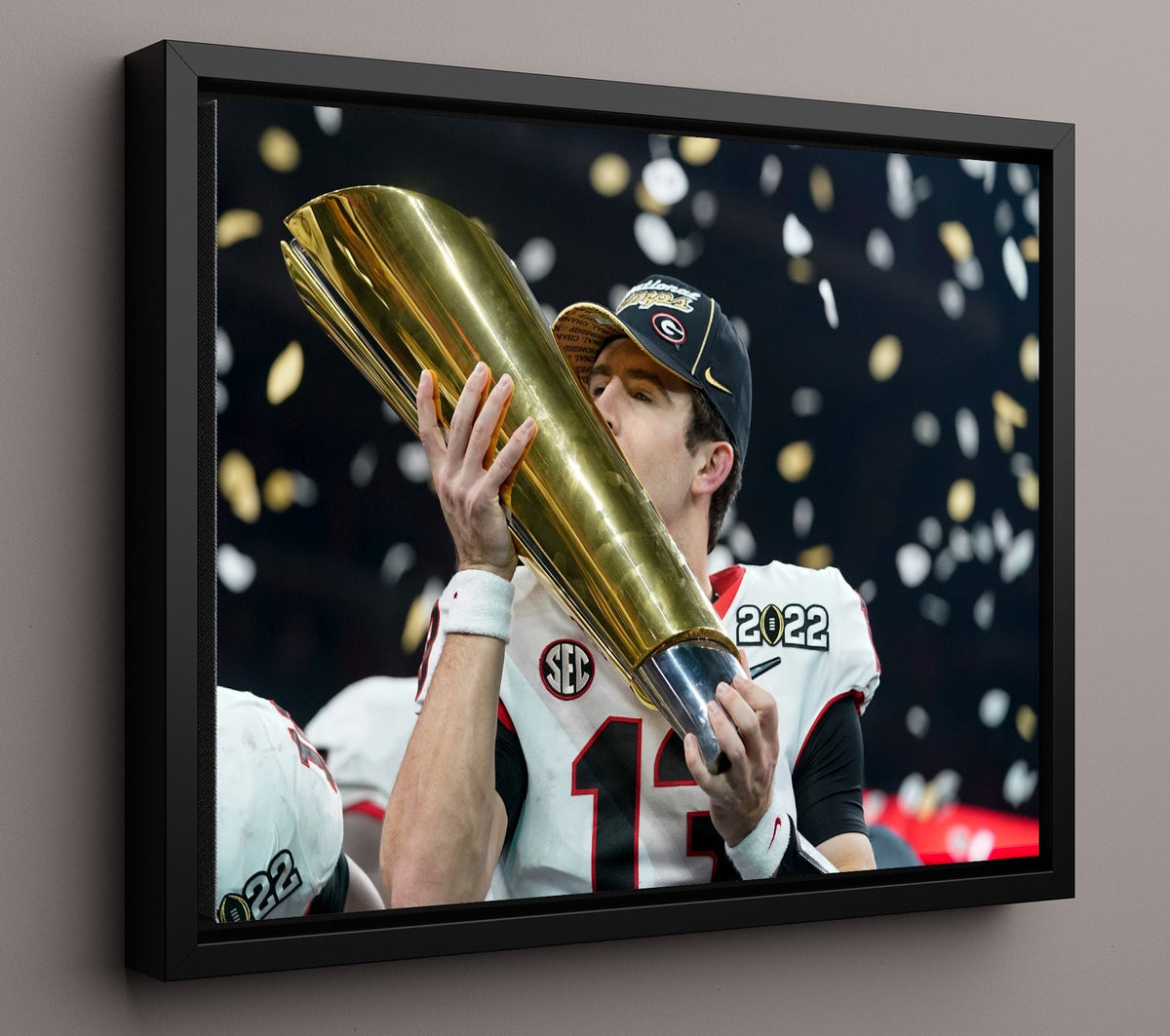 Georgia Football - Kirby Smart Championship Celebration Trophy Raised 8x10 Framed Canvas college football wall art