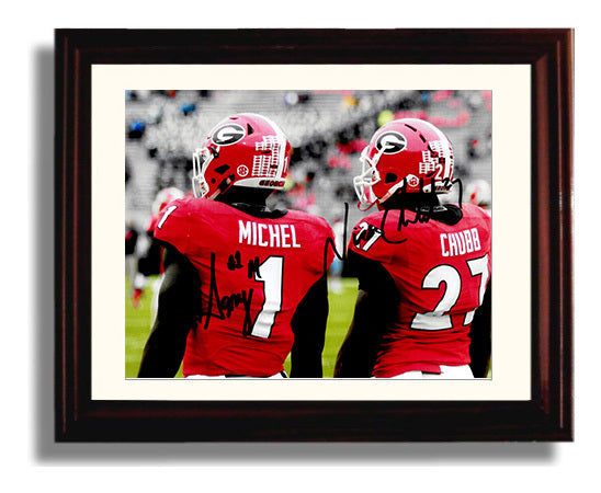 Georgia Football Nick Chubb and Sony Michel Backfield Duo College Football Wall Art 8x10 Beveled Frame wall art print – College Football decor