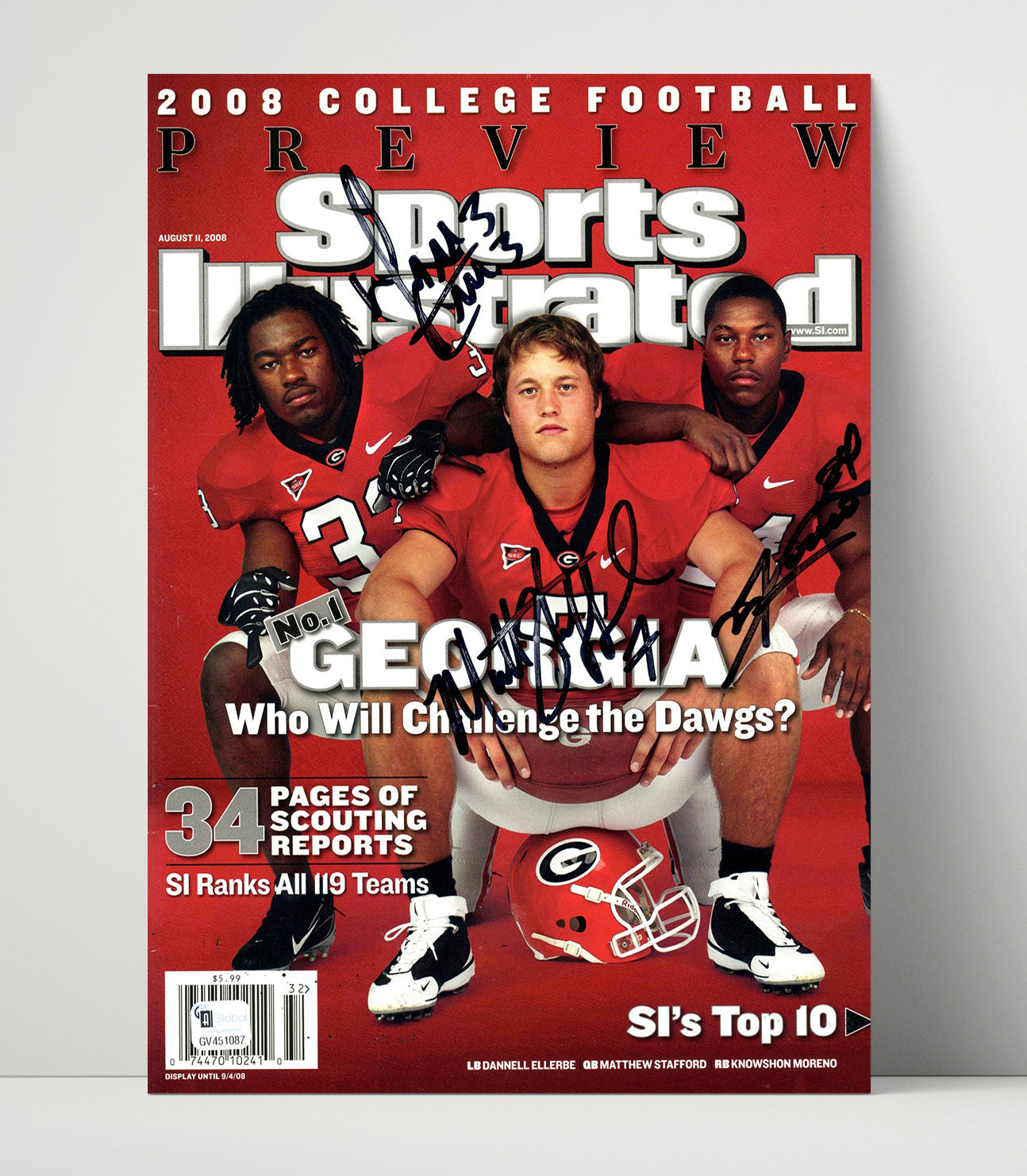 Georgia Football Stafford Moreno Ellerbe SI Preview Cover 2008 College Football Wall Art 16x20 Unframed Print wall art print – College Football decor